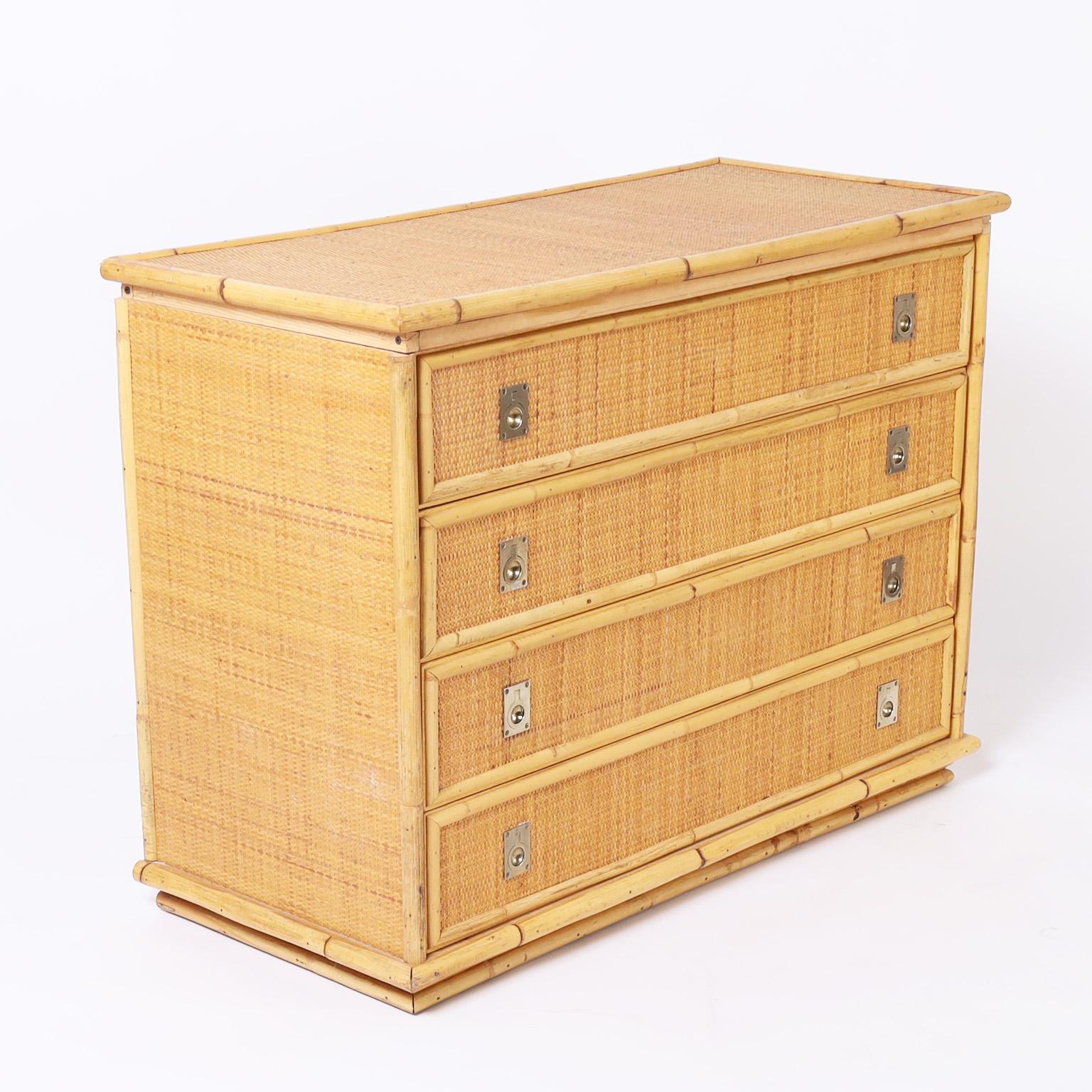 Campaign Bamboo and Grasscloth Chest of Drawers