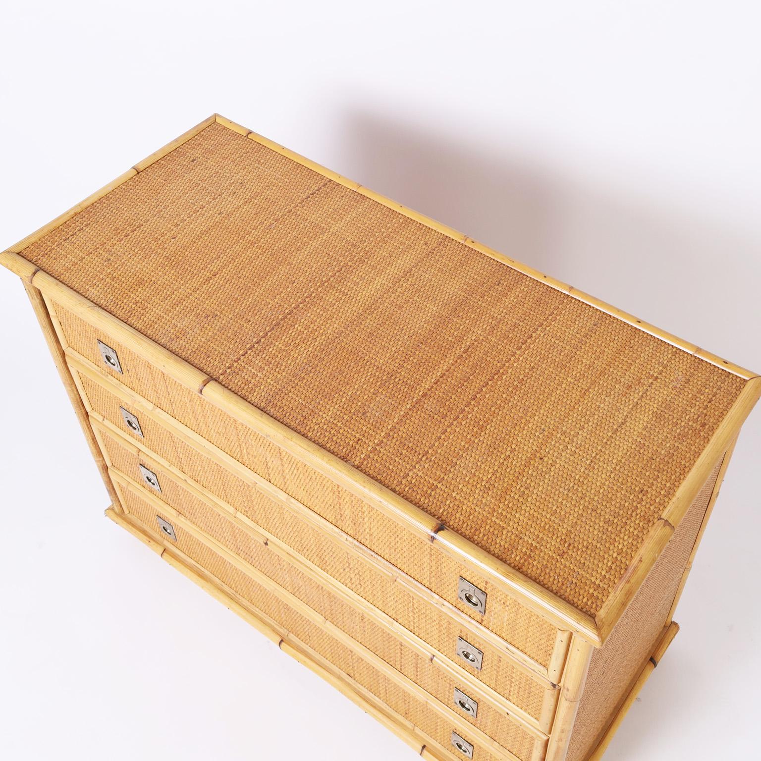 Italian Bamboo and Grasscloth Chest of Drawers