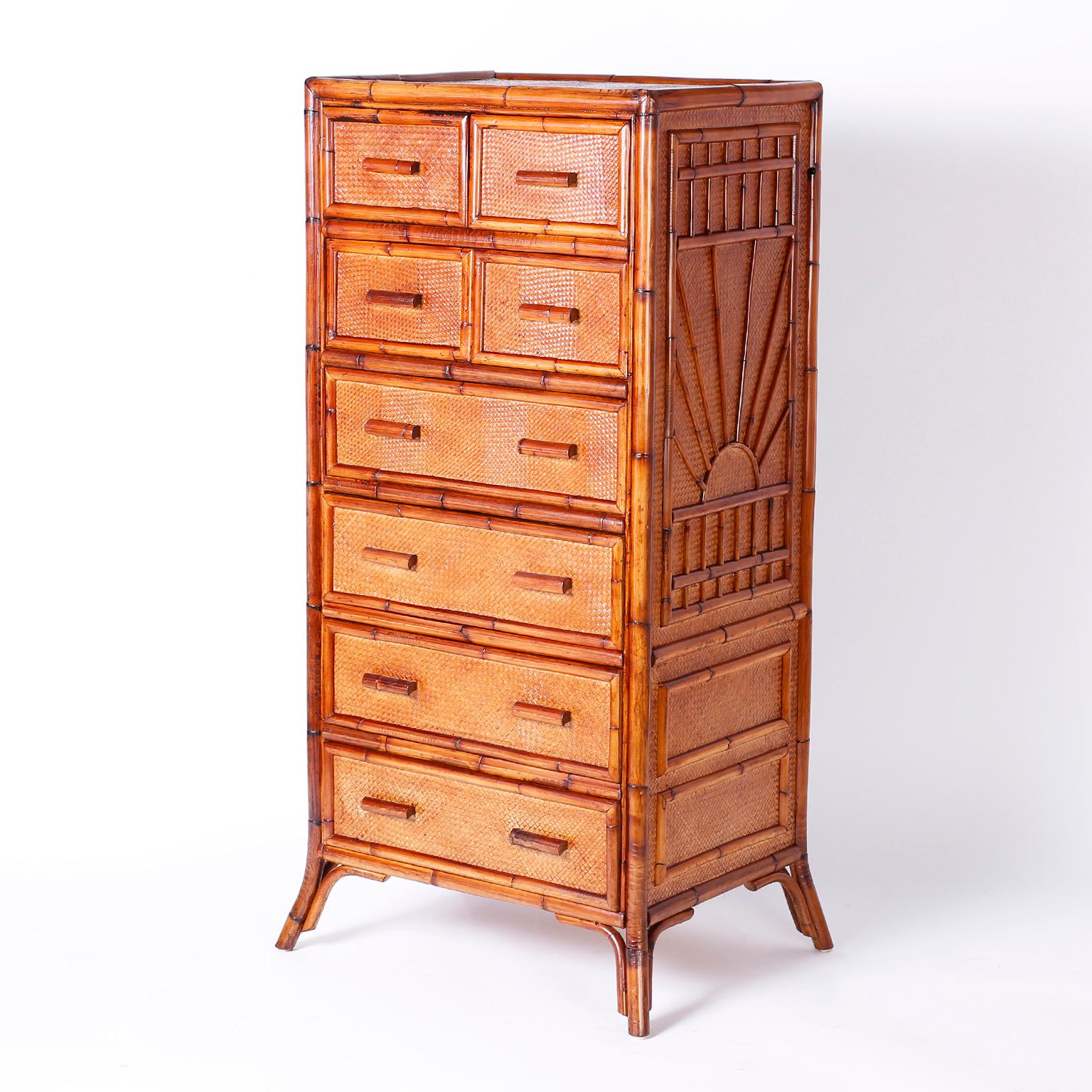 British Colonial Bamboo and Grasscloth Chest of Drawers For Sale