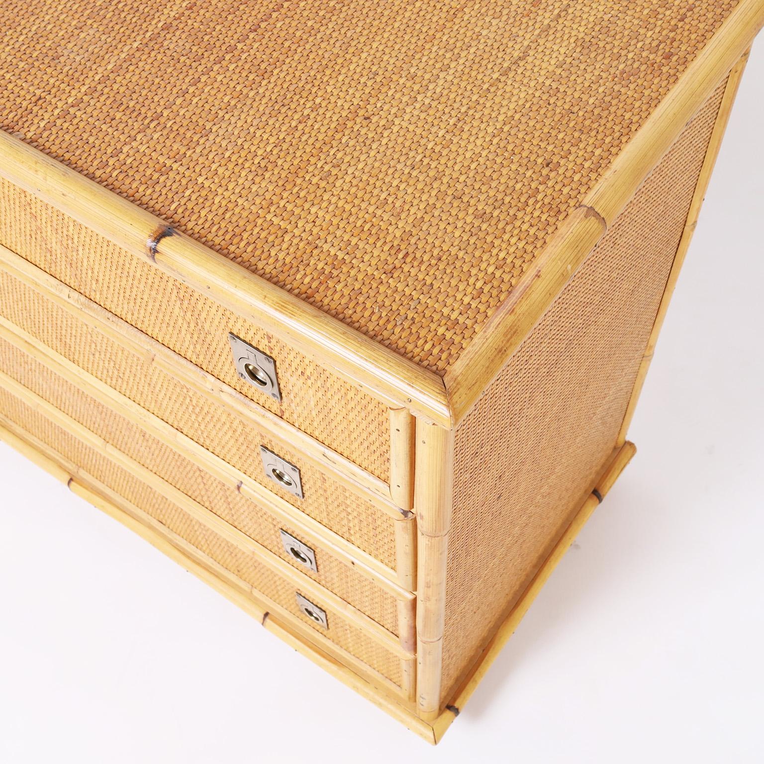 Hand-Crafted Bamboo and Grasscloth Chest of Drawers