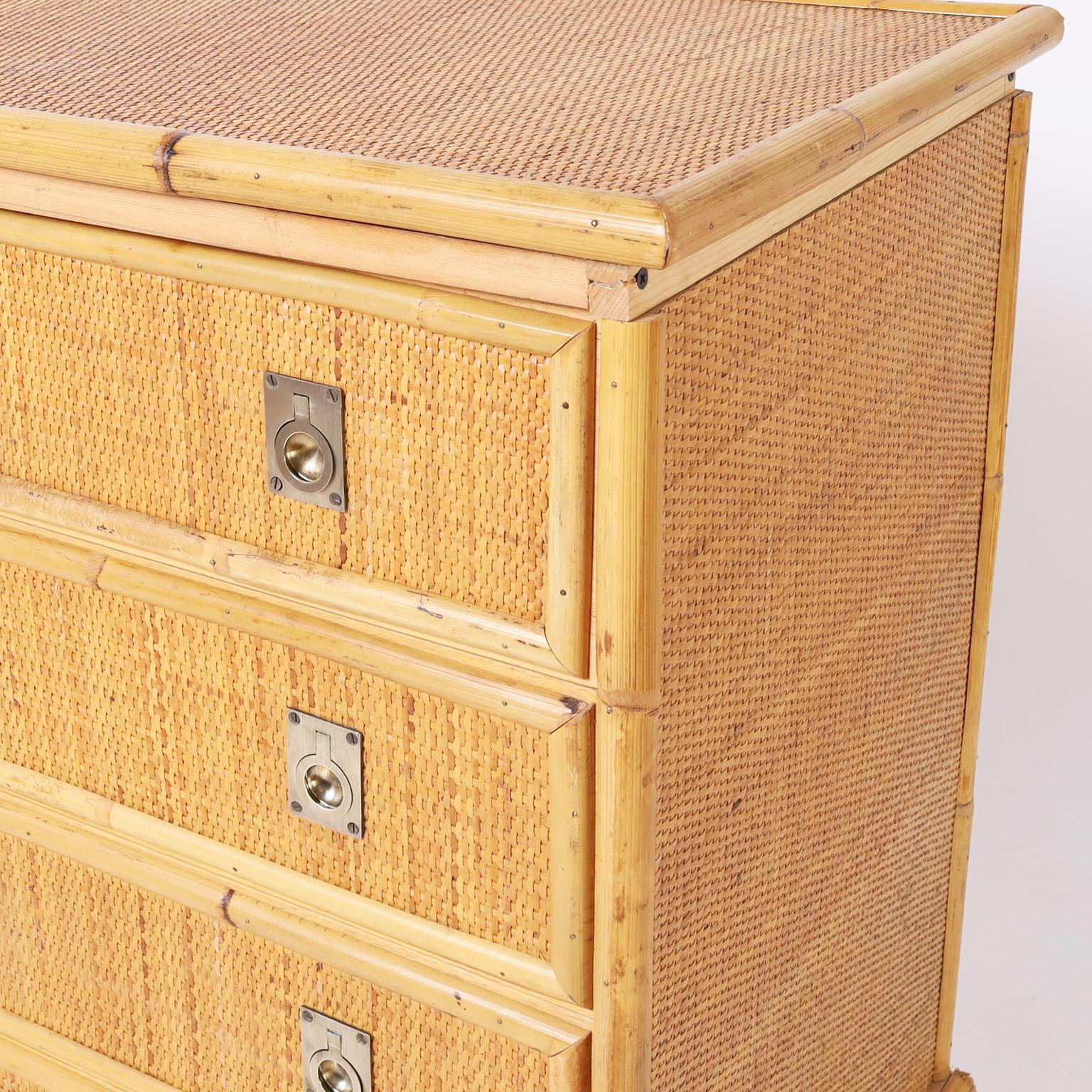 Bamboo and Grasscloth Chest of Drawers In Good Condition In Palm Beach, FL