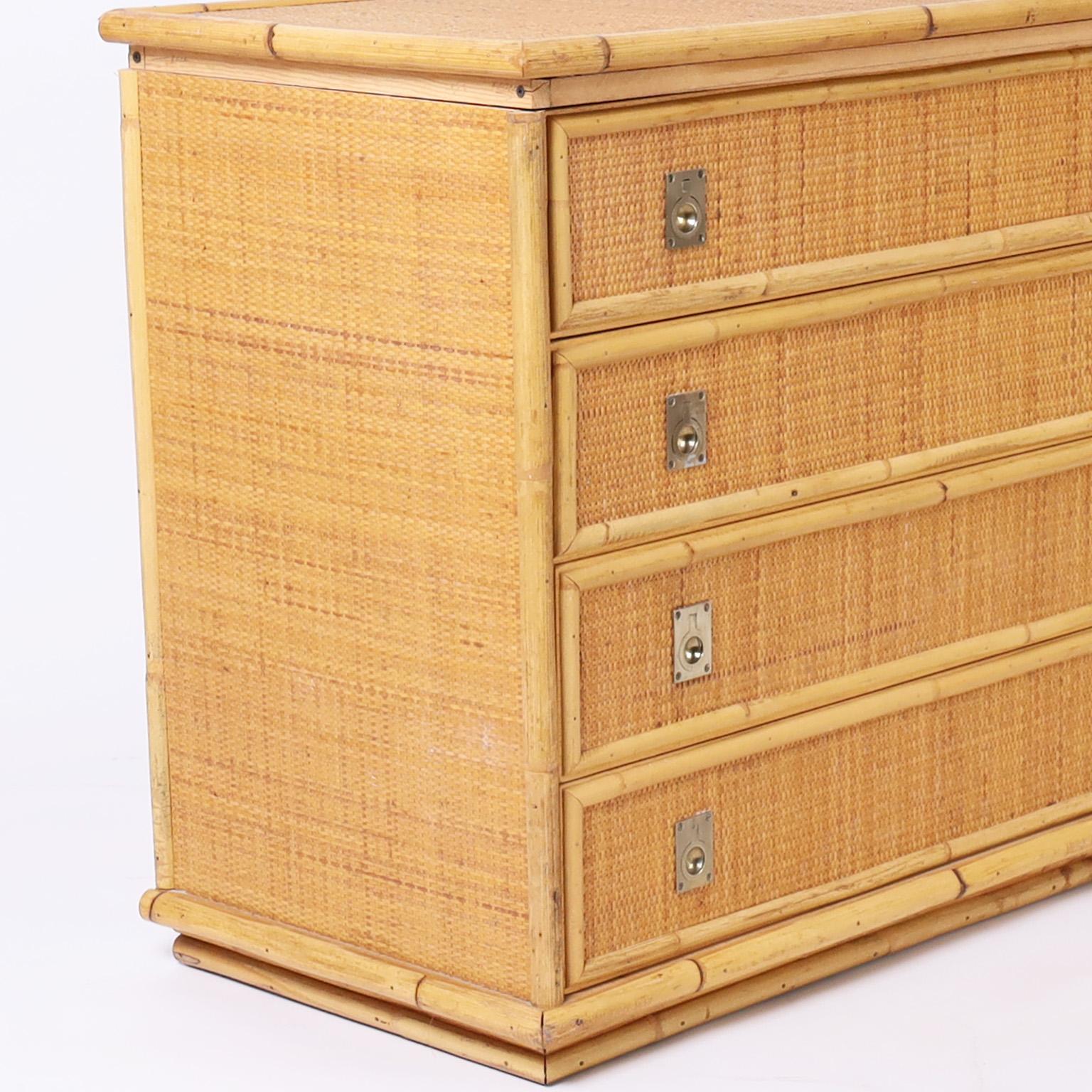 20th Century Bamboo and Grasscloth Chest of Drawers