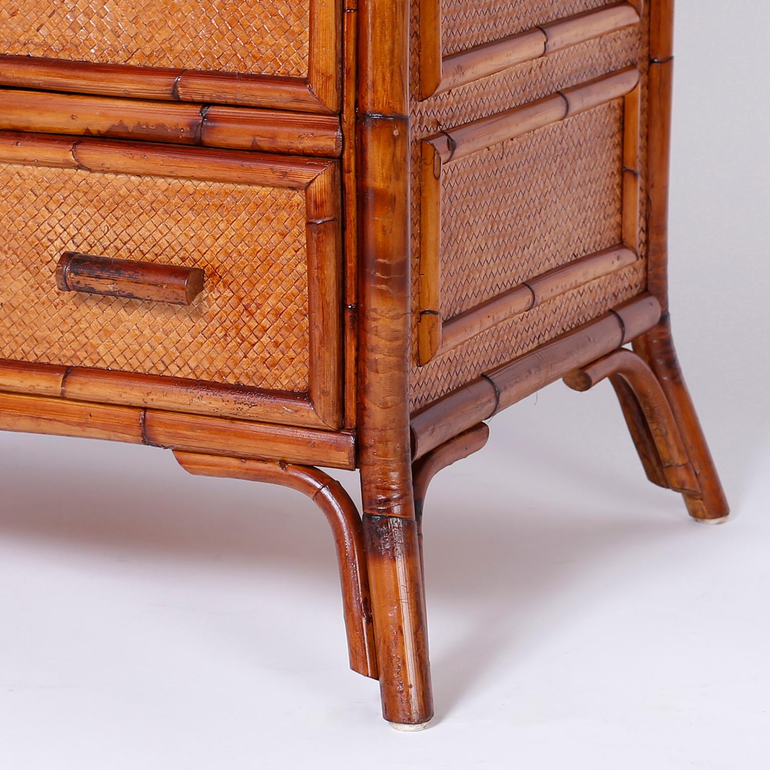 20th Century Bamboo and Grasscloth Chest of Drawers For Sale
