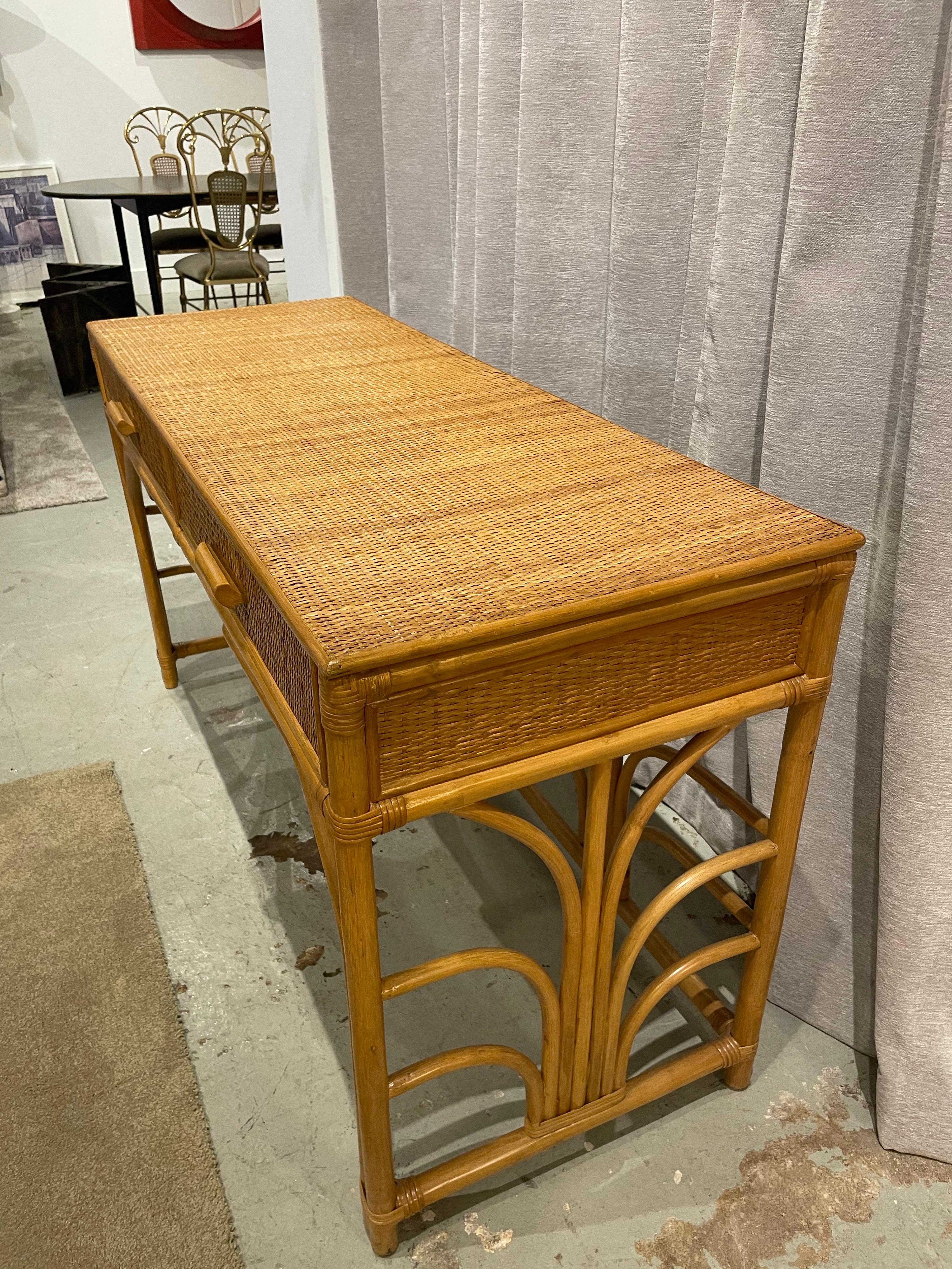 Bamboo and Grasscloth Console/Desk Table In Good Condition In East Hampton, NY