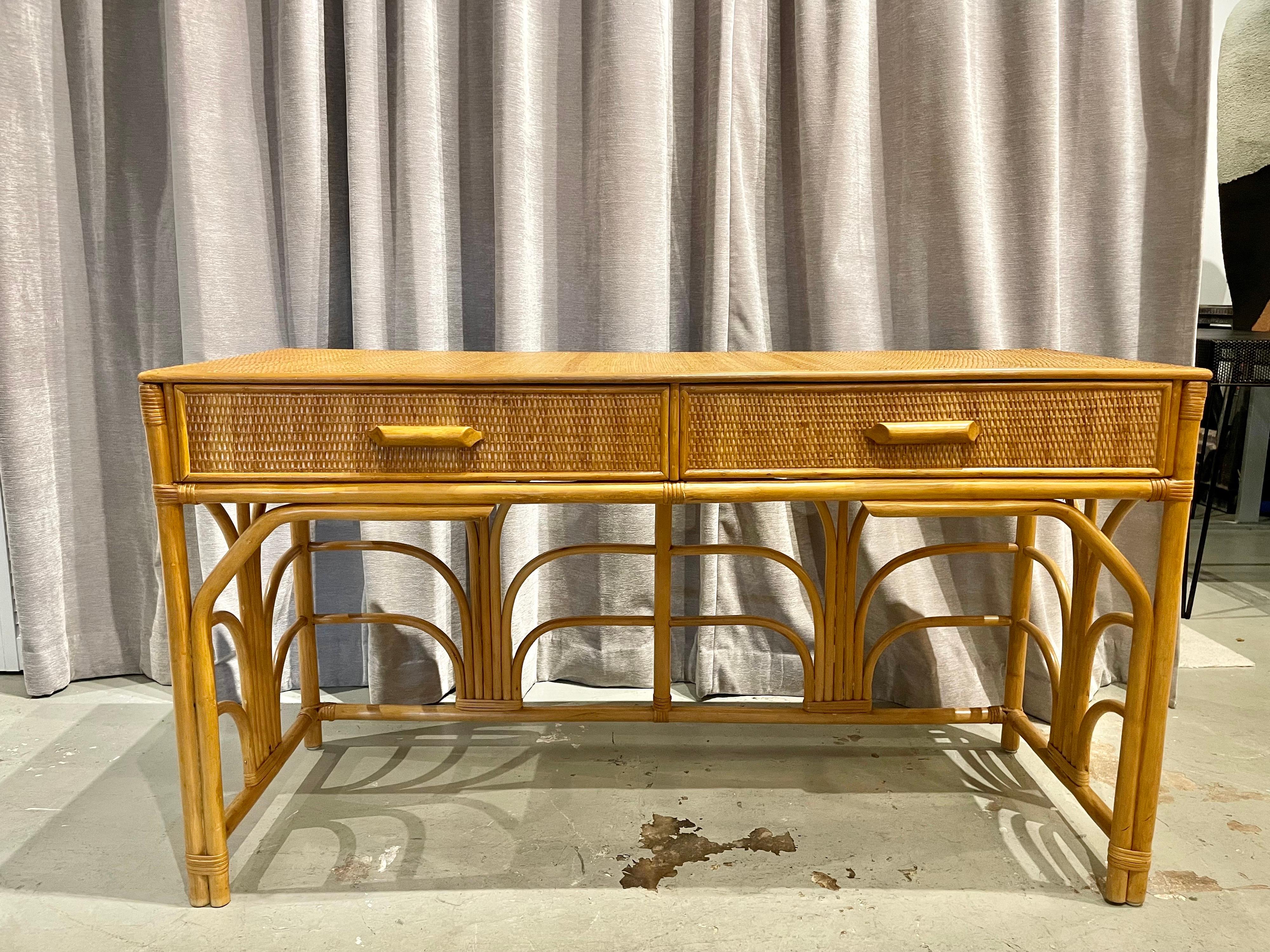 Mid-20th Century Bamboo and Grasscloth Console/Desk Table