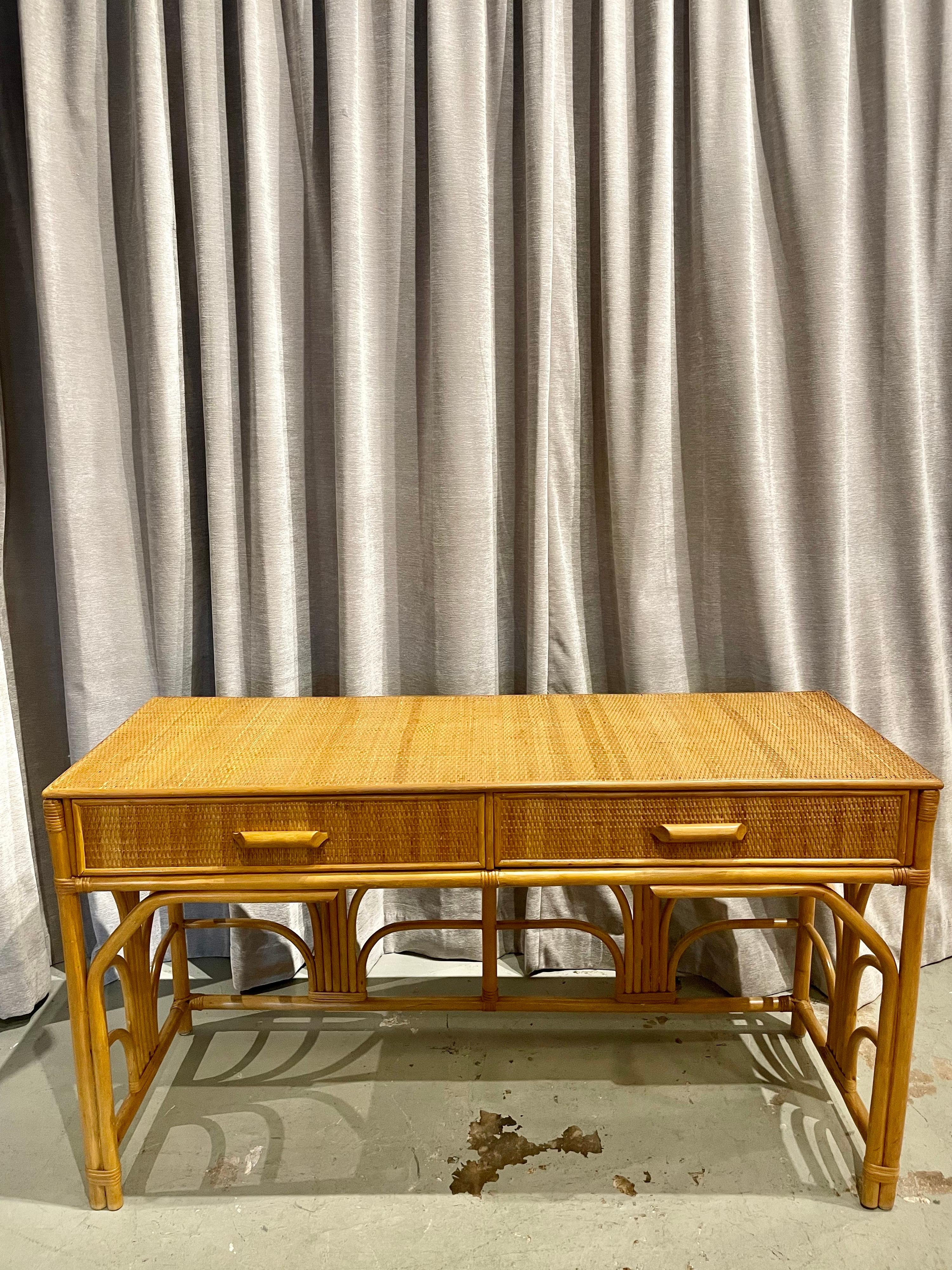 Bamboo and Grasscloth Console/Desk Table 3