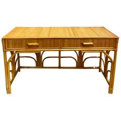 Bamboo and Grasscloth Console/Desk Table