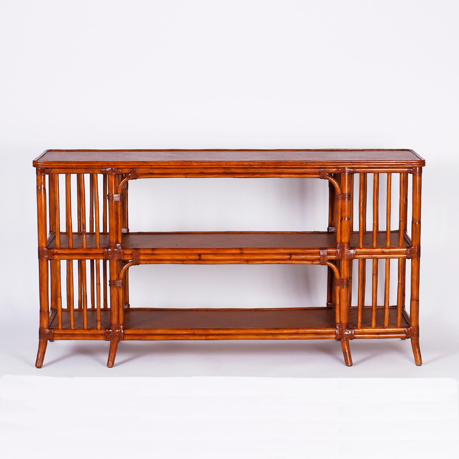British Colonial Bamboo and Grasscloth Console or Server