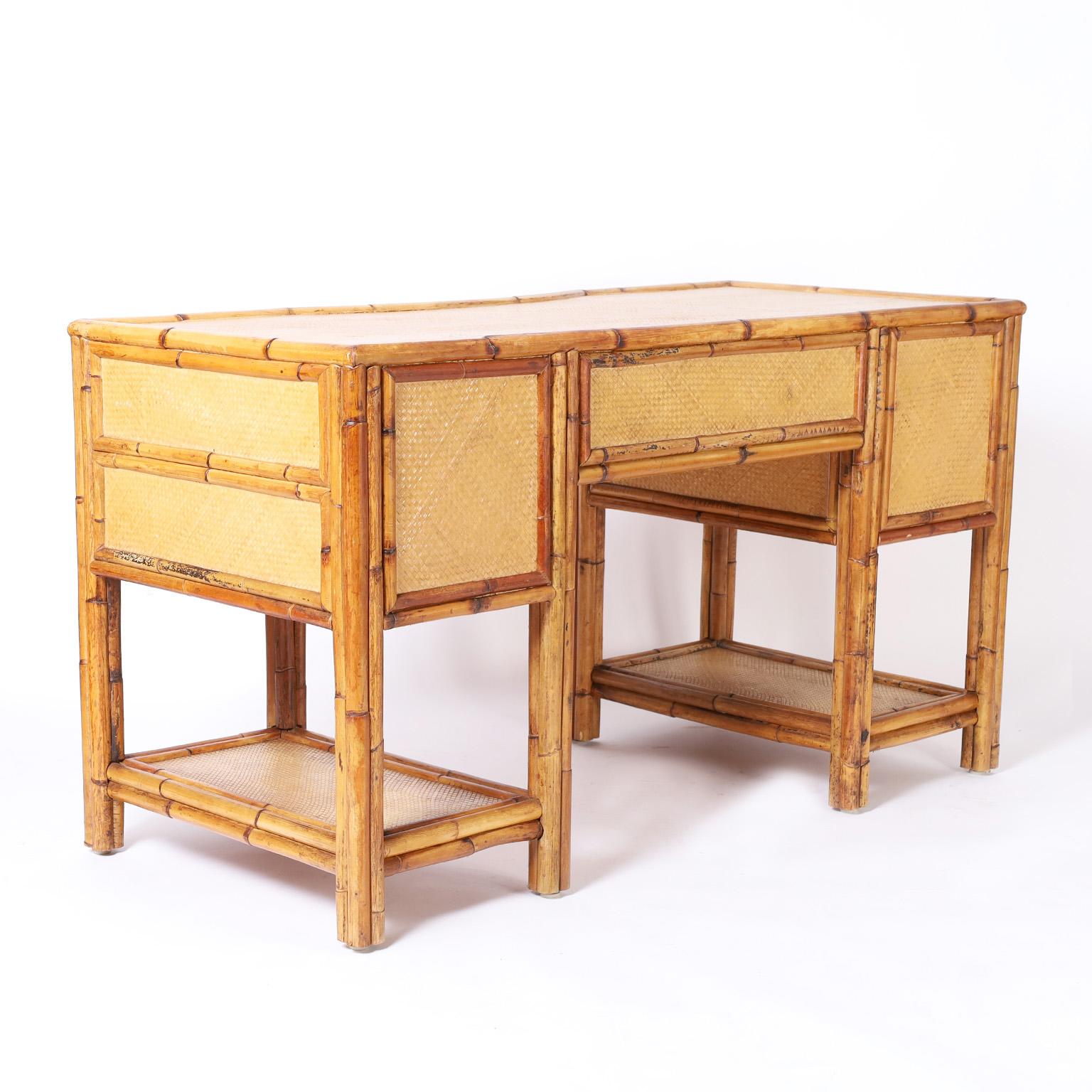 Bamboo and Grasscloth Desk at 1stDibs