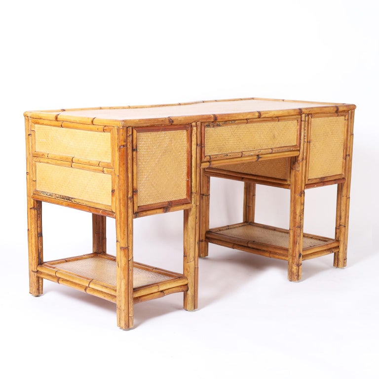 Bamboo and Grasscloth Desk For Sale at 1stDibs