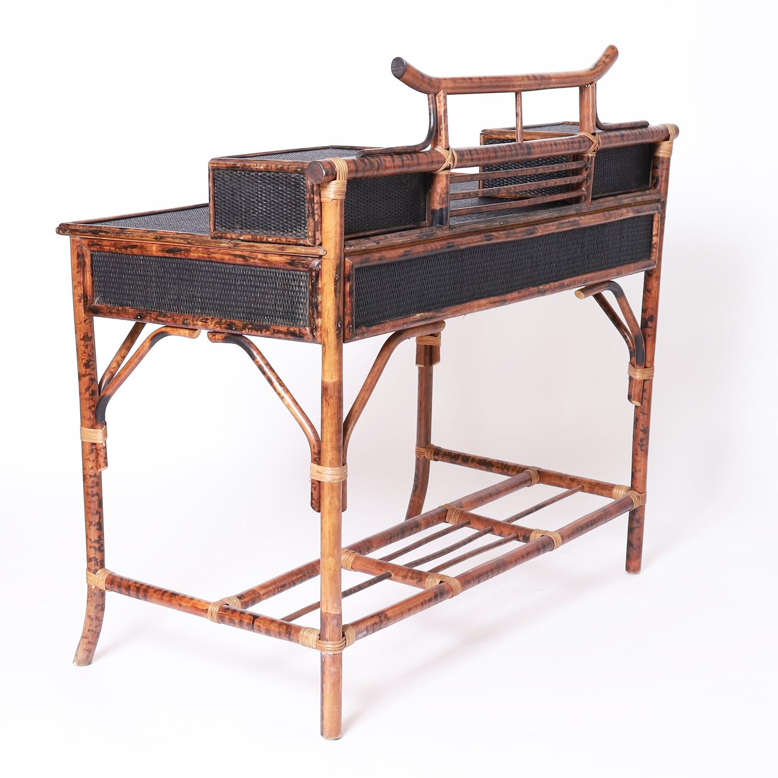 Philippine Bamboo and Grasscloth Pagoda Desk