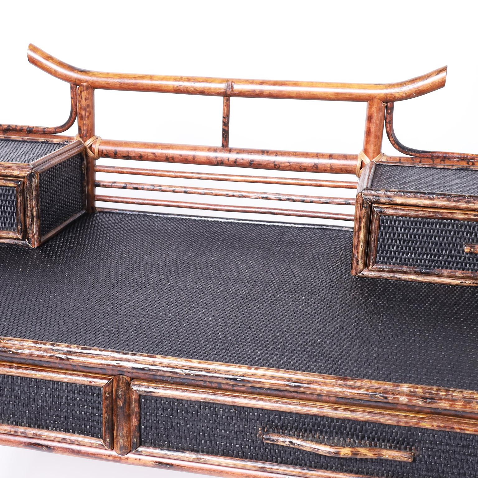 Bamboo and Grasscloth Pagoda Desk In Good Condition In Palm Beach, FL