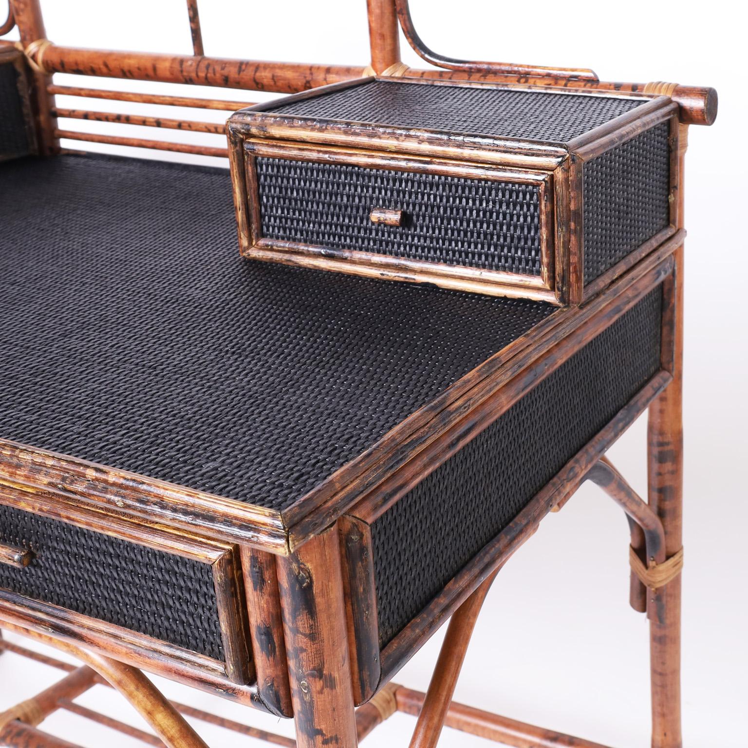 20th Century Bamboo and Grasscloth Pagoda Desk