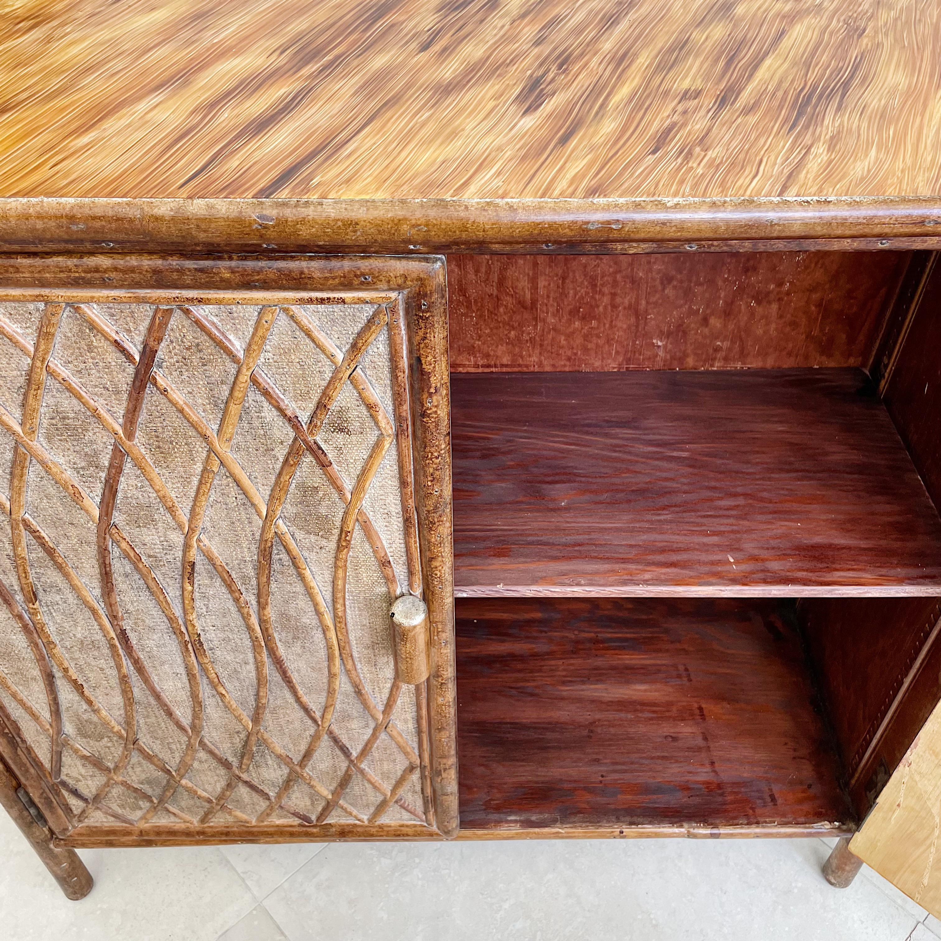 Bamboo and Grasscloth Vintage Two Door Cabinet In Good Condition In West Palm Beach, FL