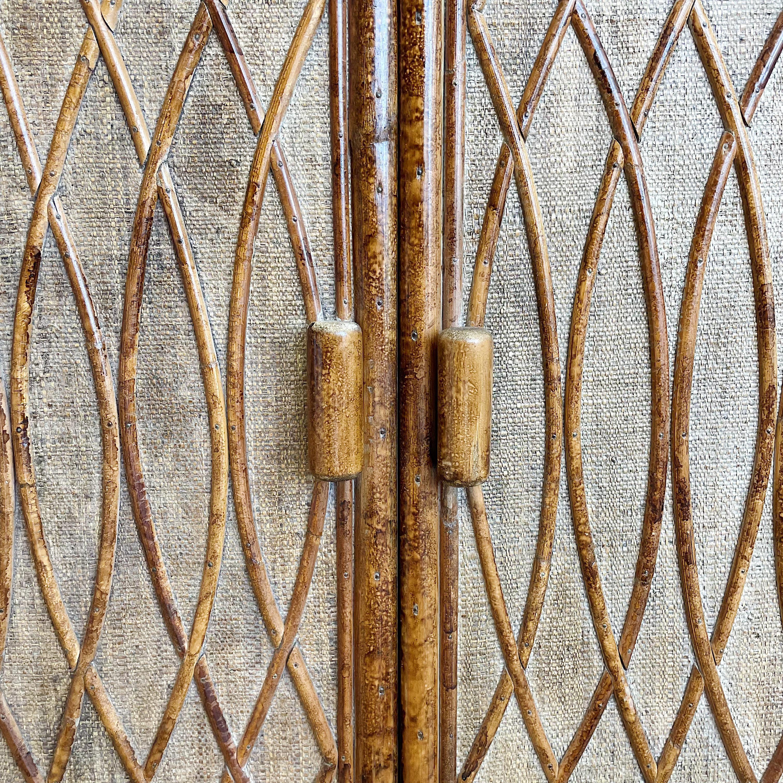 Mid-20th Century Bamboo and Grasscloth Vintage Two Door Cabinet