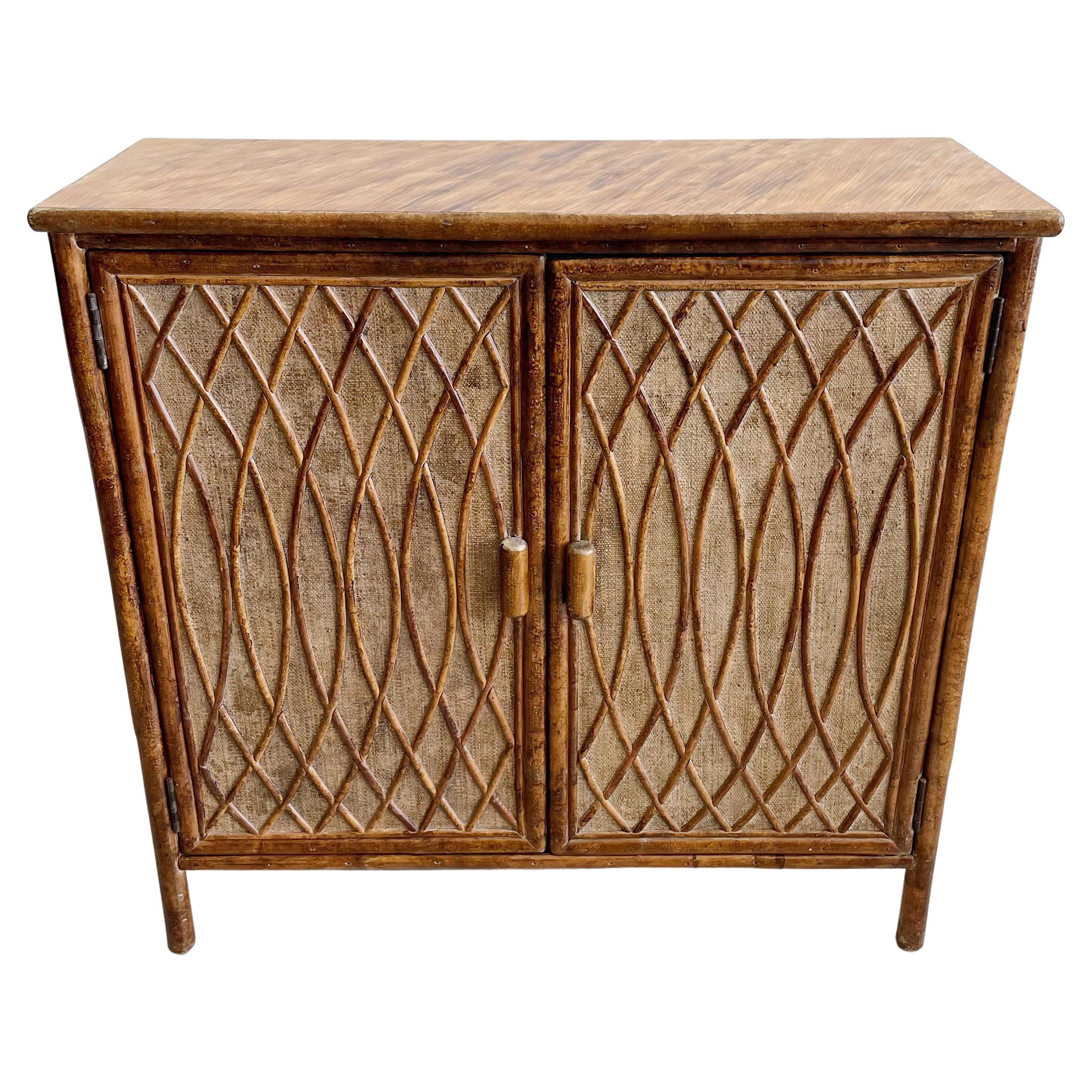 Bamboo and Grasscloth Vintage Two Door Cabinet