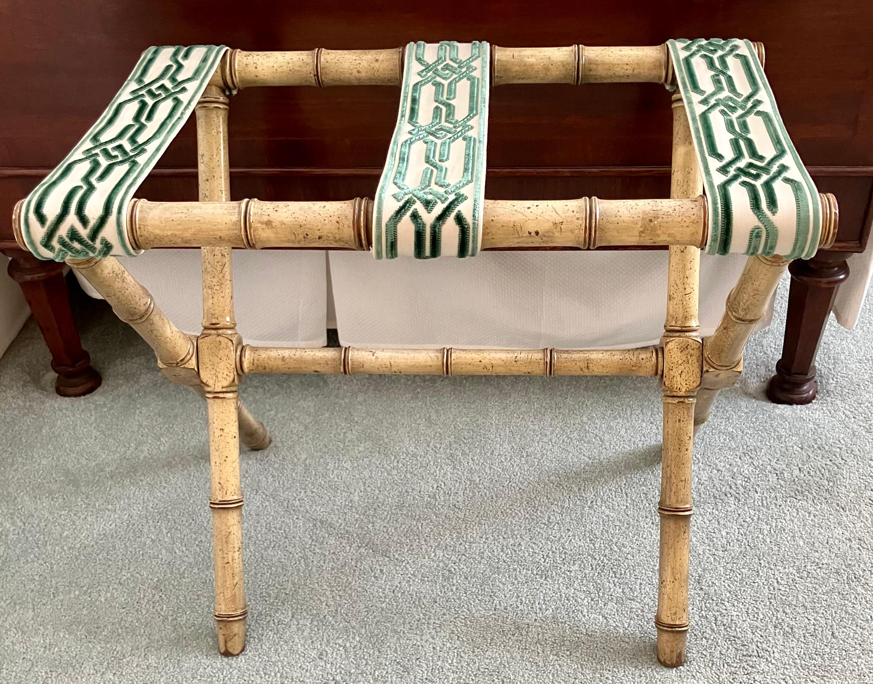 Bamboo and Green Velvet Luggage Rack 3