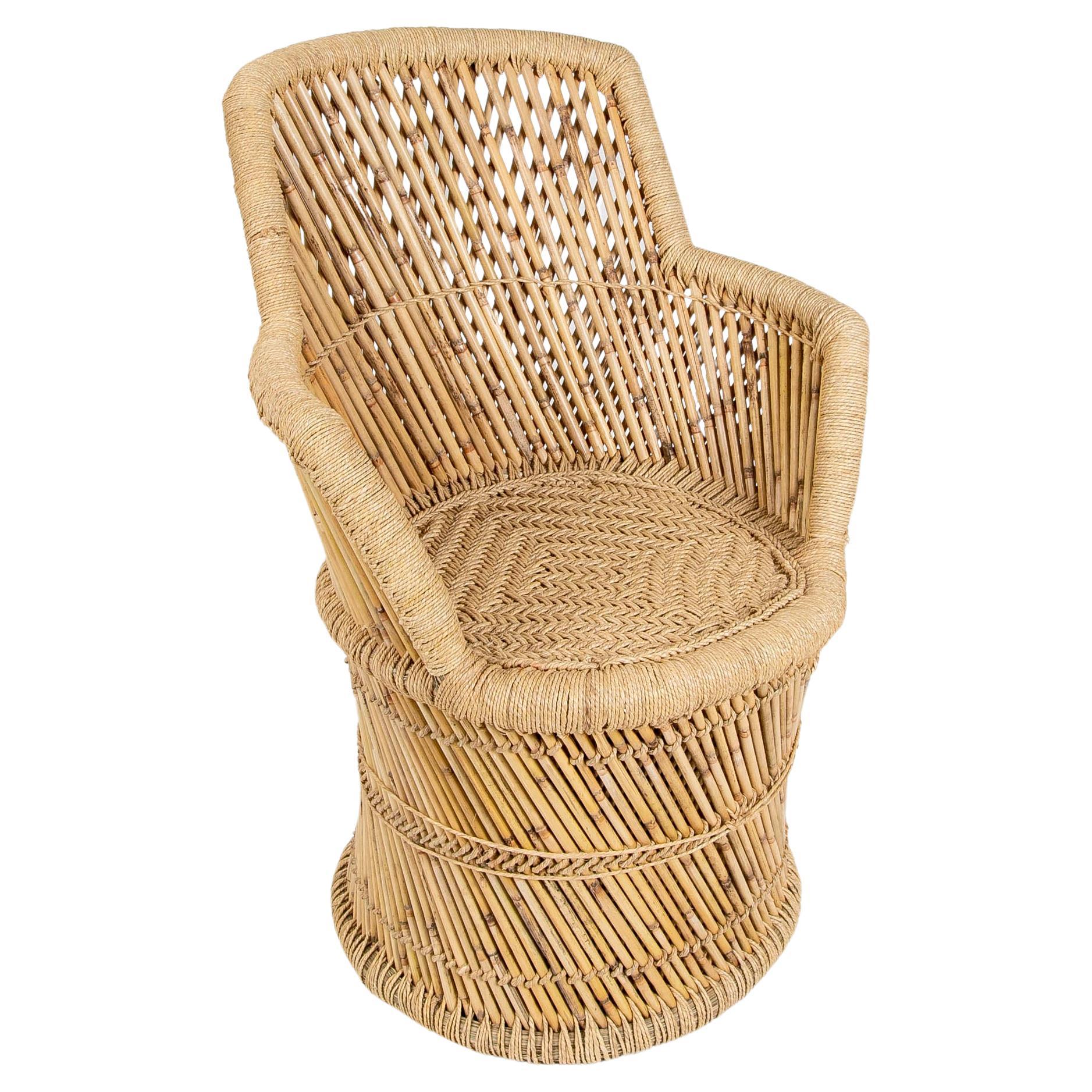 Bamboo and Hand-Stiched Rope Armchair For Sale