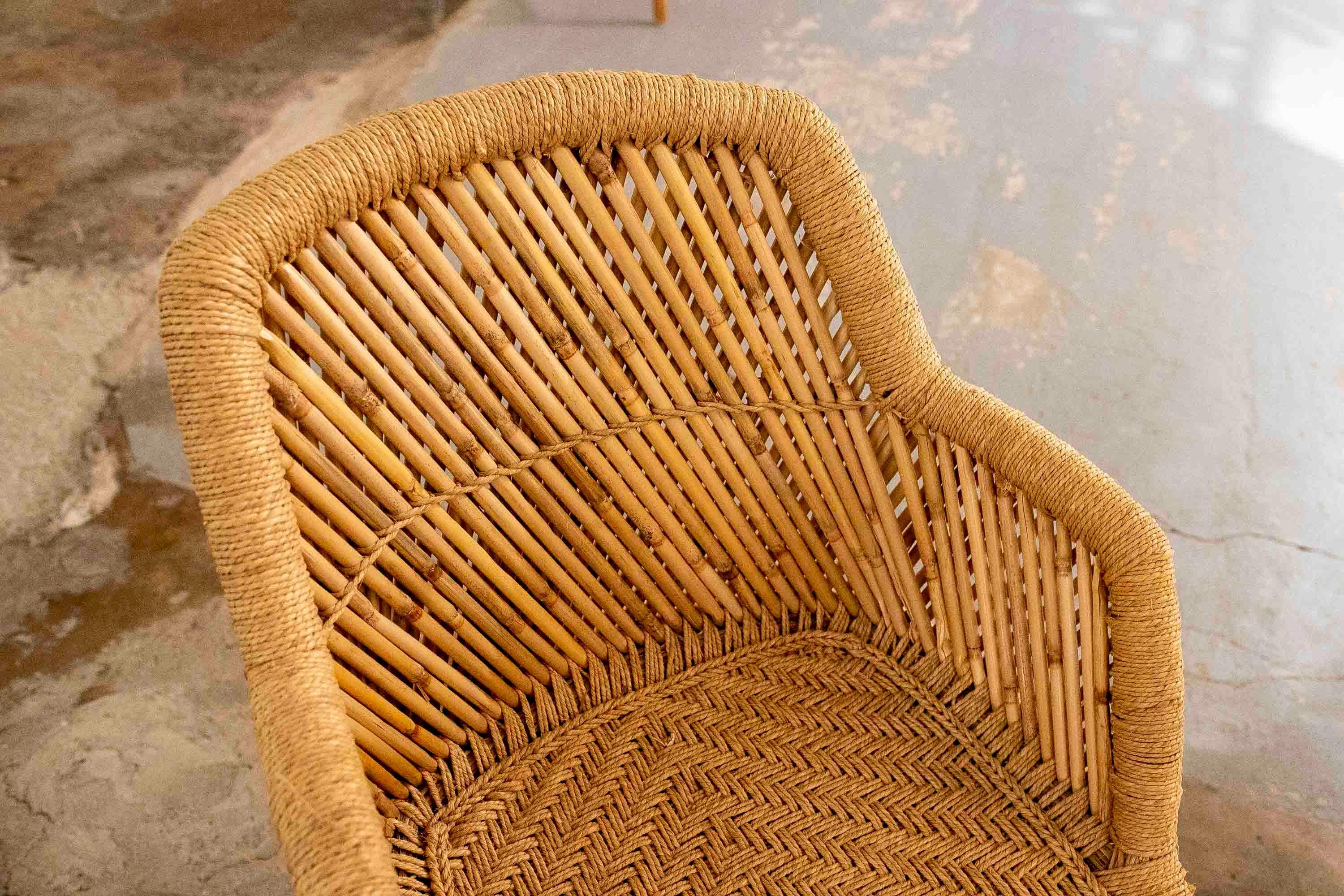 Bamboo and Hand-Stiched Rope Chaise Longue For Sale 2