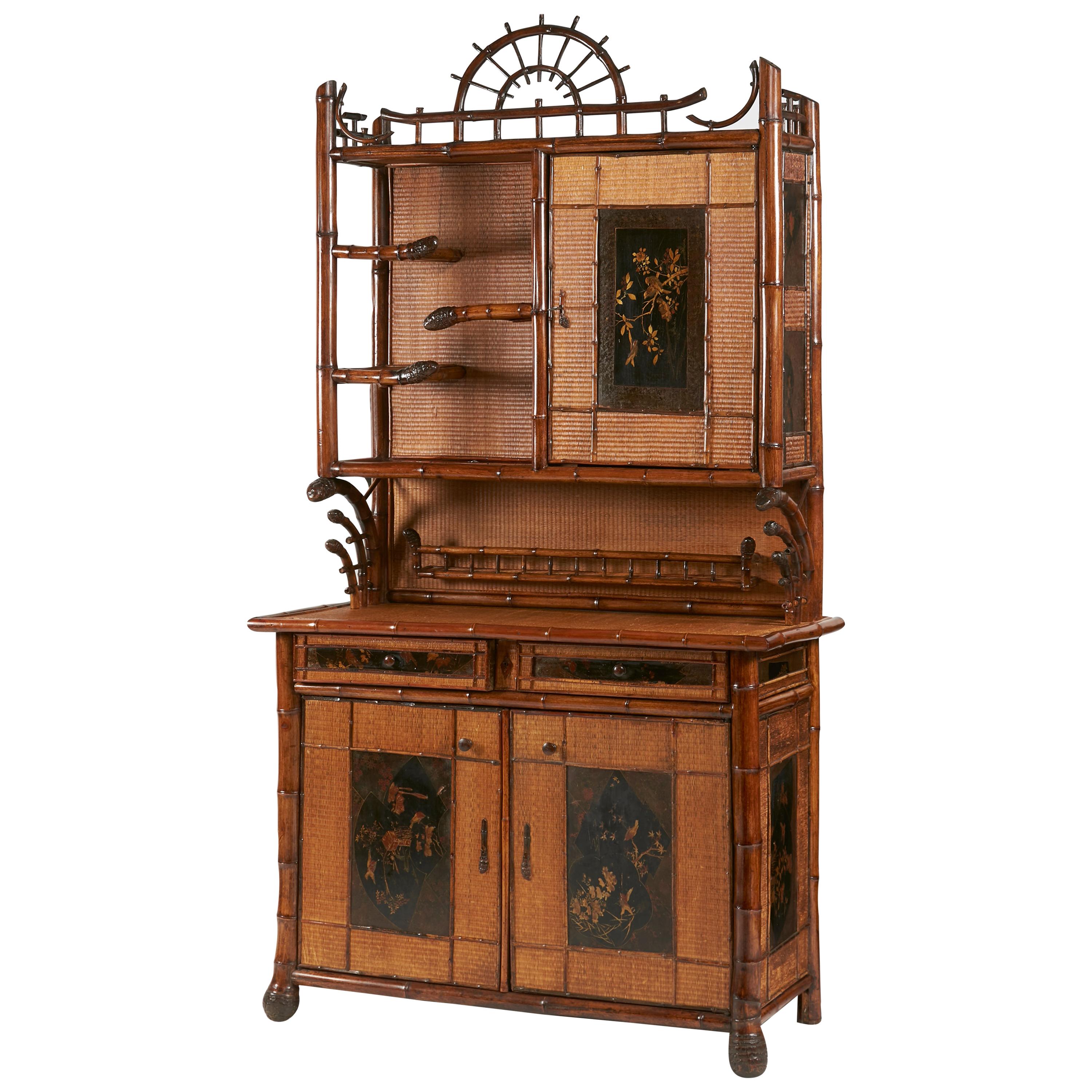 Bamboo and Lacquer Cabinet, Perret & Vibert, End of the 19th Century For Sale