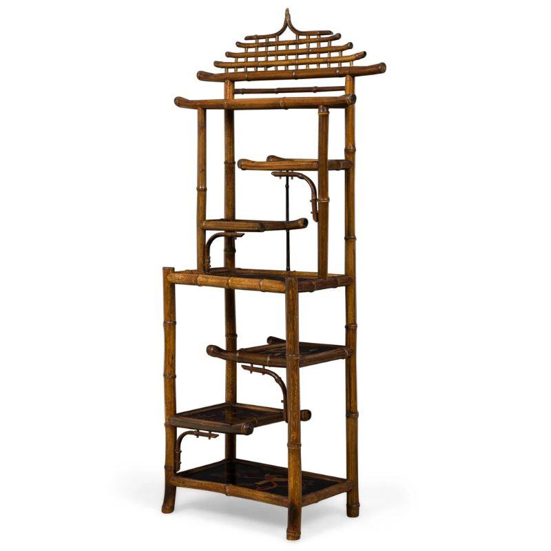 Bamboo and Lacquer Pagoda Top Etagere In Good Condition For Sale In Locust Valley, NY