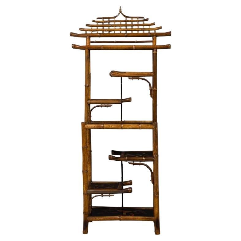 Bamboo and Lacquer Pagoda Top Etagere For Sale