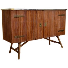 Bamboo and Lacquered Brass Two-Door Cabinet, France, 1950
