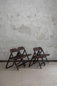 Bamboo and Leather Chairs attributed to Tito Agnoli, 1970s, Set of 4