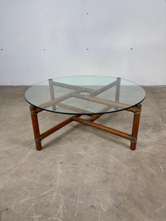 Bamboo and leather coffee table Mcguire by Frank kaufeld 1960s