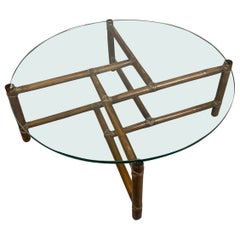 Table basse en bambou et cuir Mcguire par Frank kaufeld 1960s