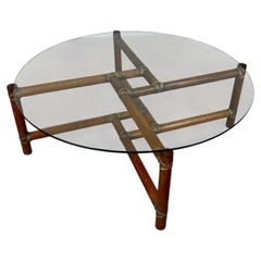Bamboo and leather coffee table Mcguire by Frank kaufeld 1960s