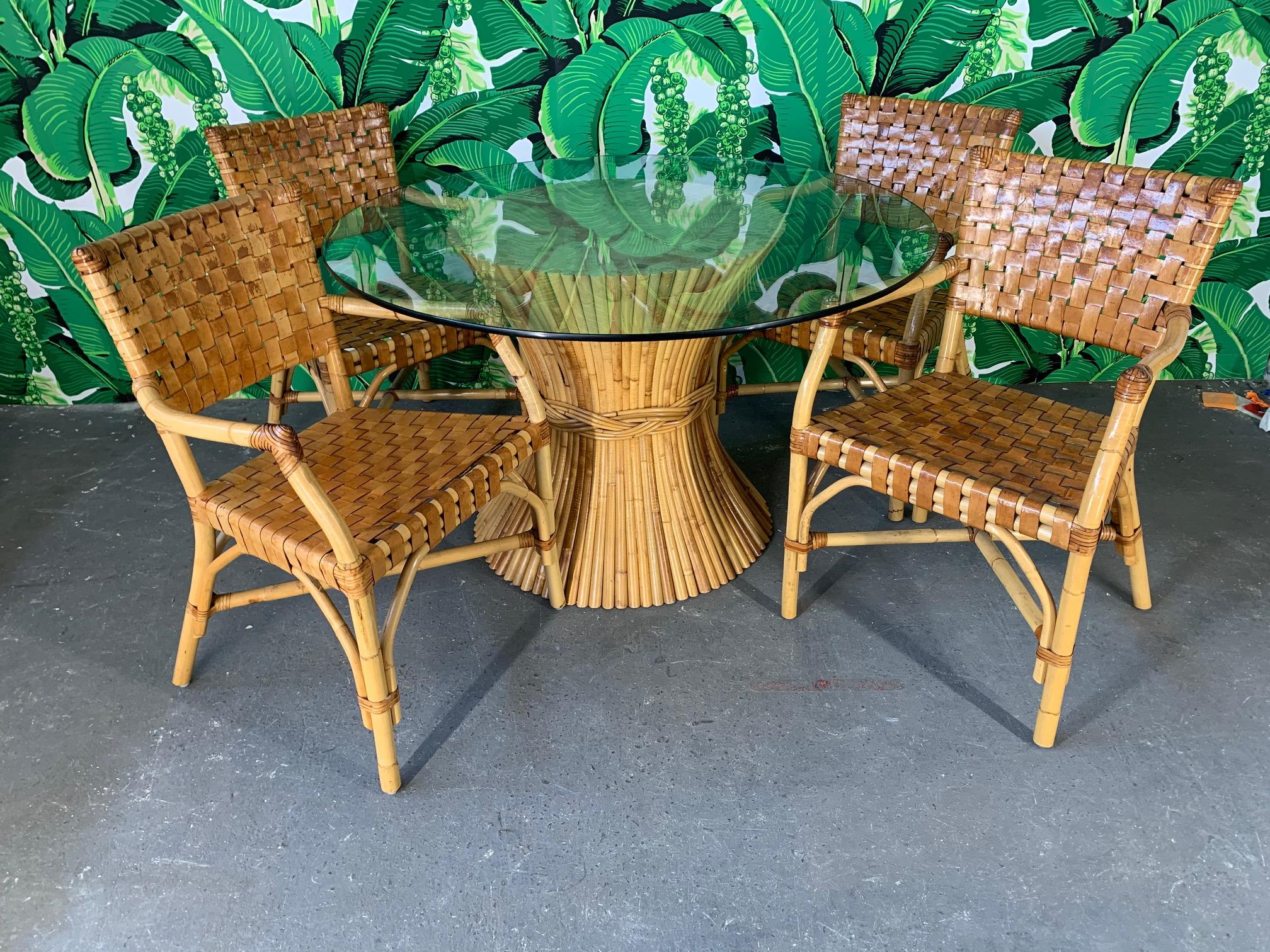 Bamboo and Leather Dining Chairs by McGuire 1
