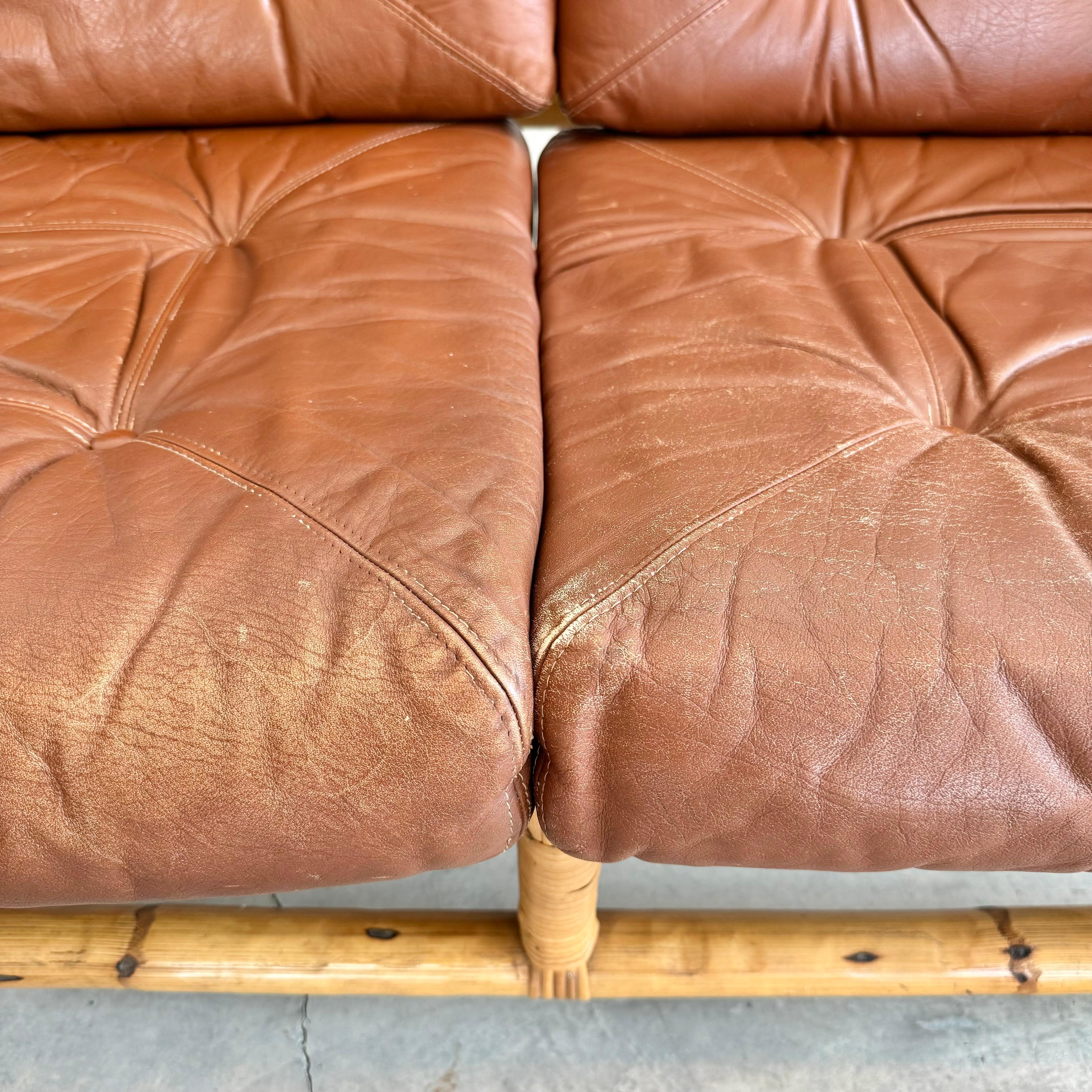 Bamboo and Leather Sofa, 1970s Denmark For Sale 5