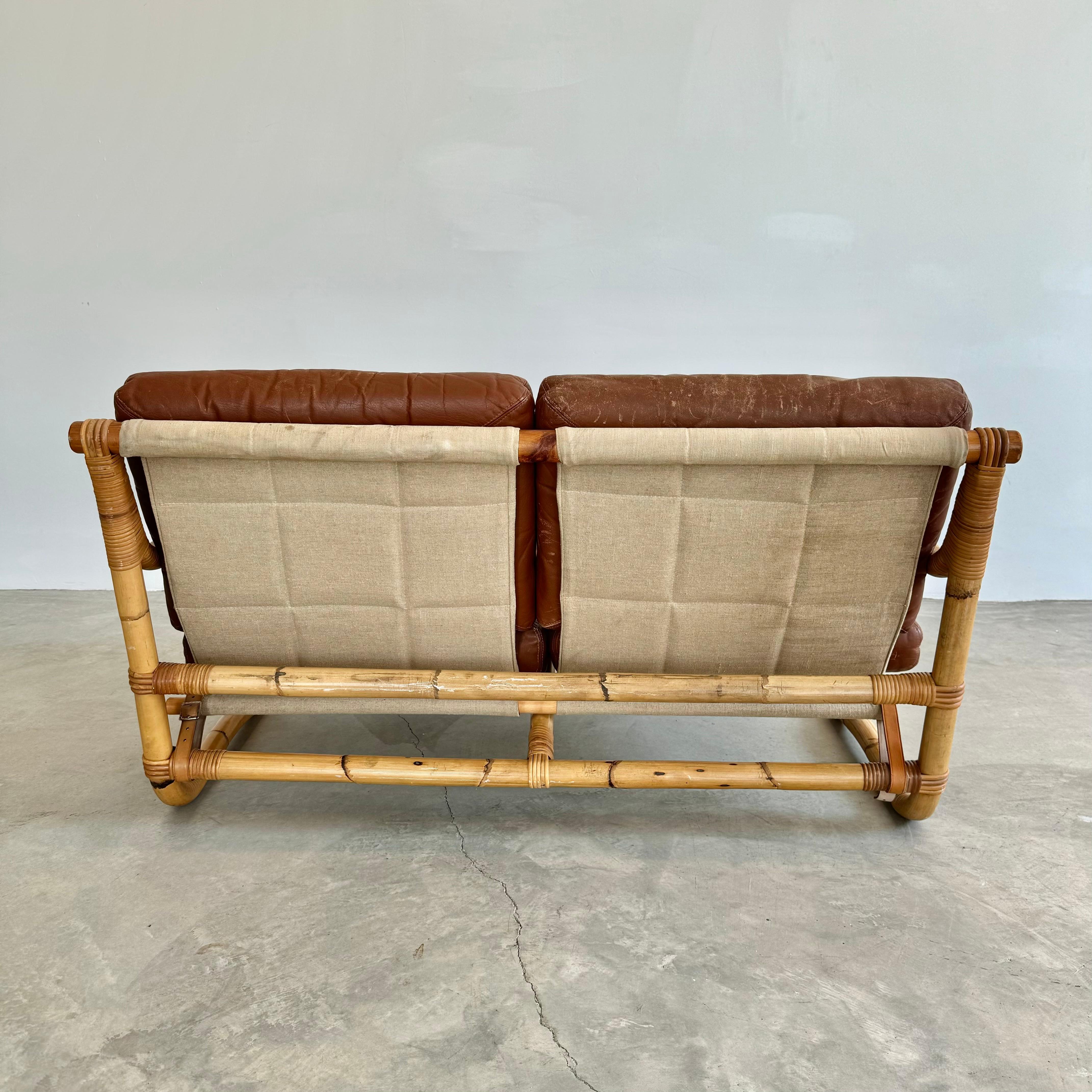 Bamboo and Leather Sofa, 1970s Denmark For Sale 8