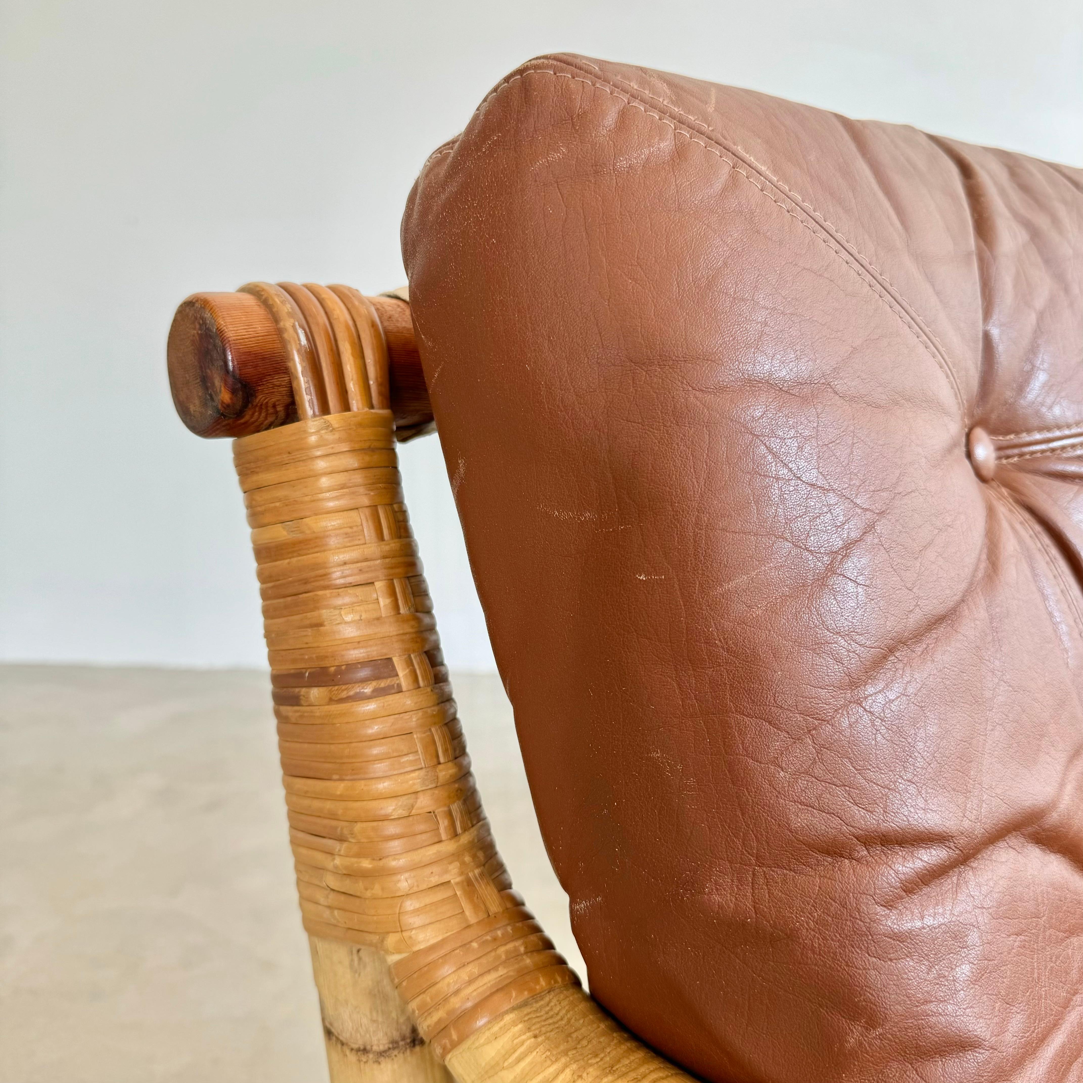 Late 20th Century Bamboo and Leather Sofa, 1970s Denmark For Sale