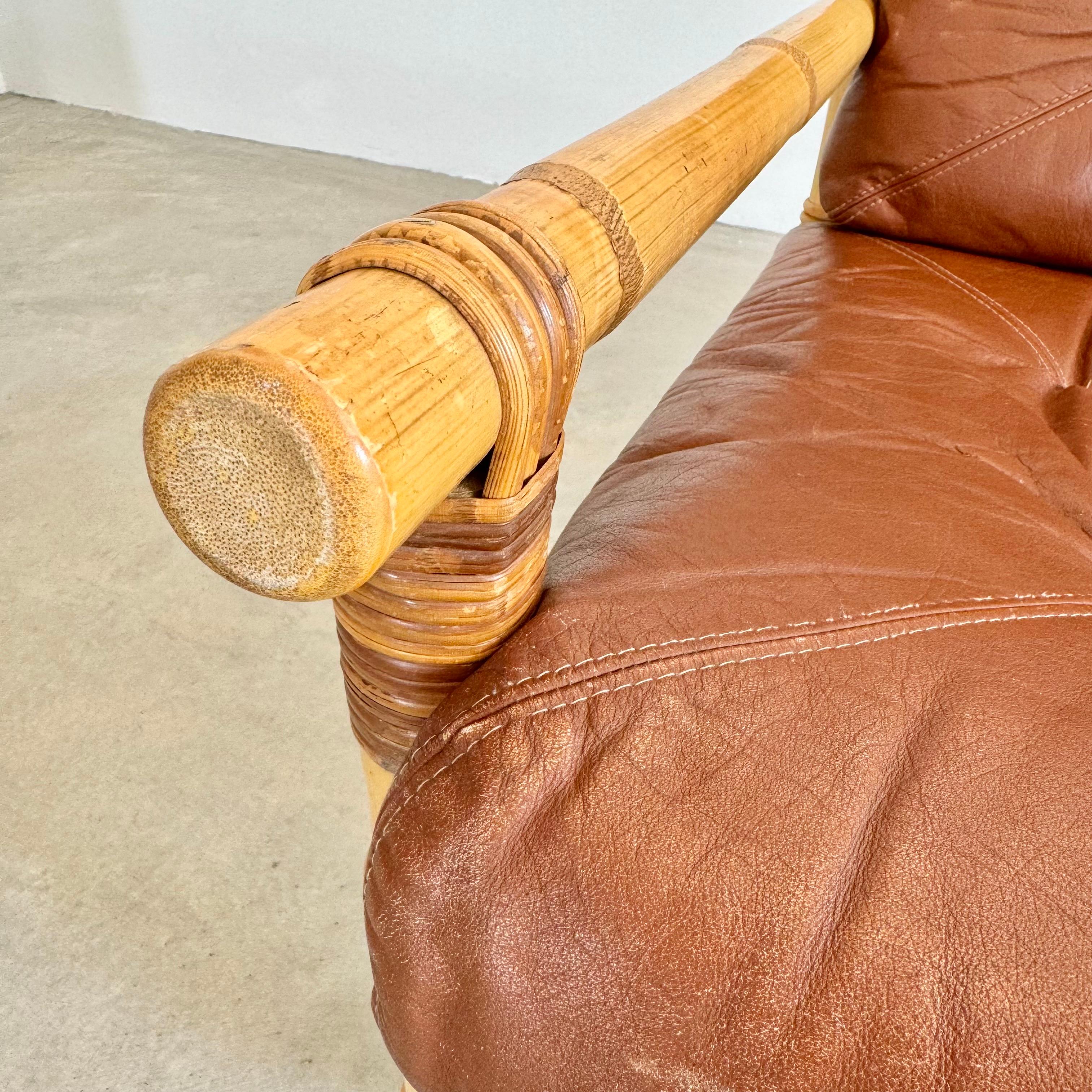 Bamboo and Leather Sofa, 1970s Denmark For Sale 4
