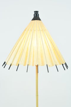 Bamboo and Leather Table Lamp with Vintage Japanese Parasol Shade [In Stock]