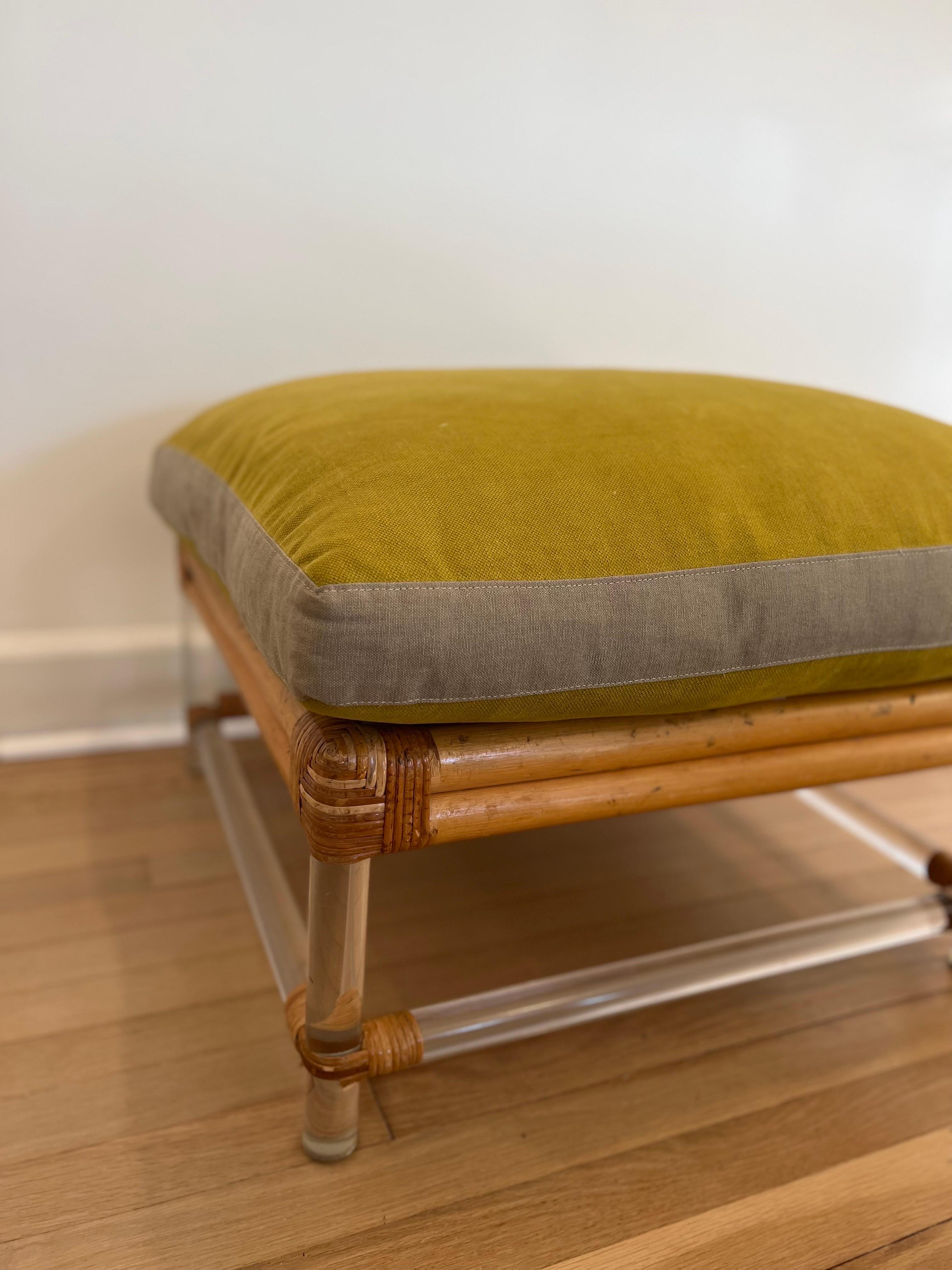 Vintage Mid-Century Modern bench made by Four Hands for McGuire circa 1970s. 
These are rare and hard to find. Solid sturdy condition with newer upholstered cushion on top. 

See images for condition.