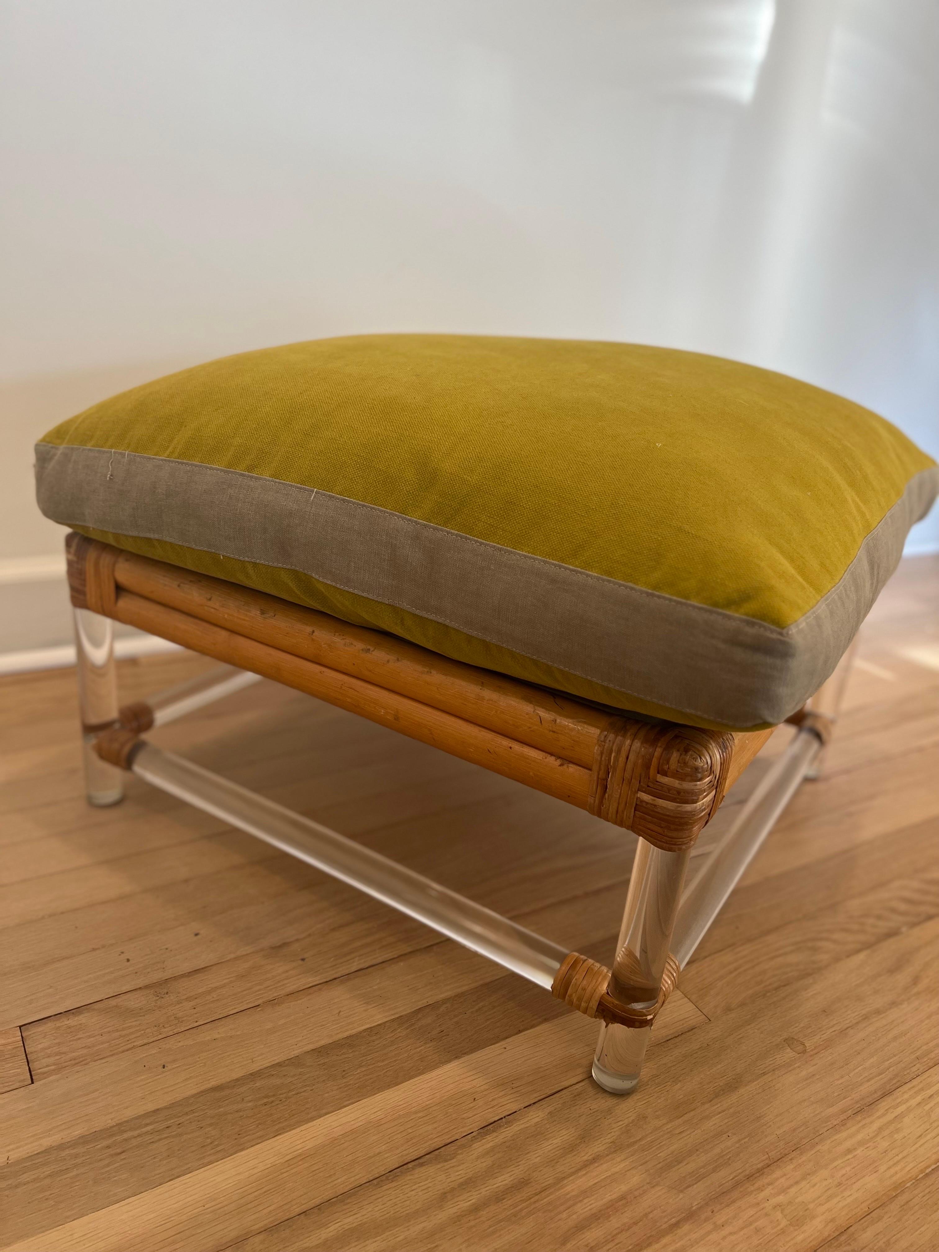 Fabric Bamboo and Lucite Ottoman Made by Four Seasons for McGuire