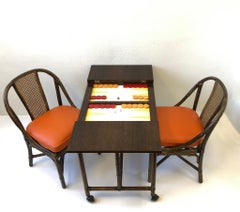 Table et chaises de jeu de backgammon en bambou et chêne par McGuire