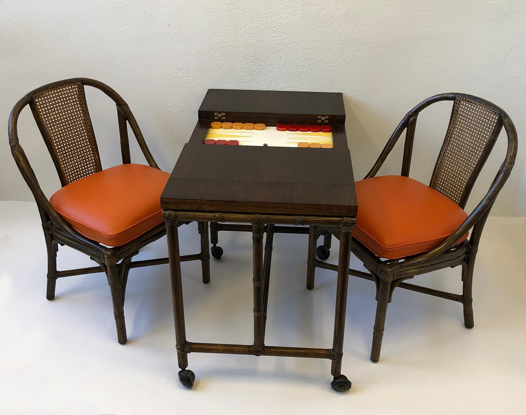 American Bamboo and Oak Backgammon Game Table and Chairs by McGuire