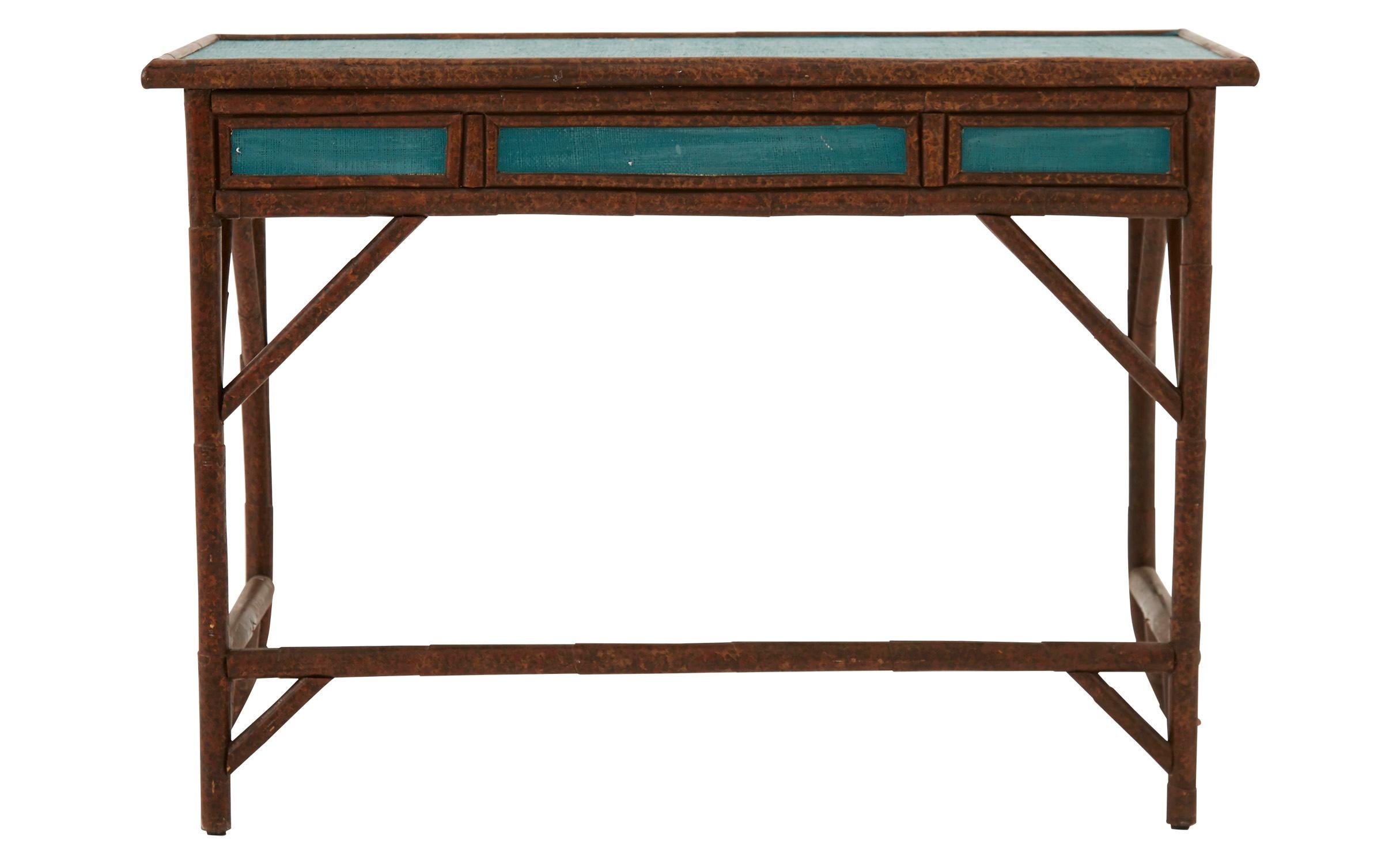 Mid-Century Modern Bamboo and Painted Grass Cloth Desk