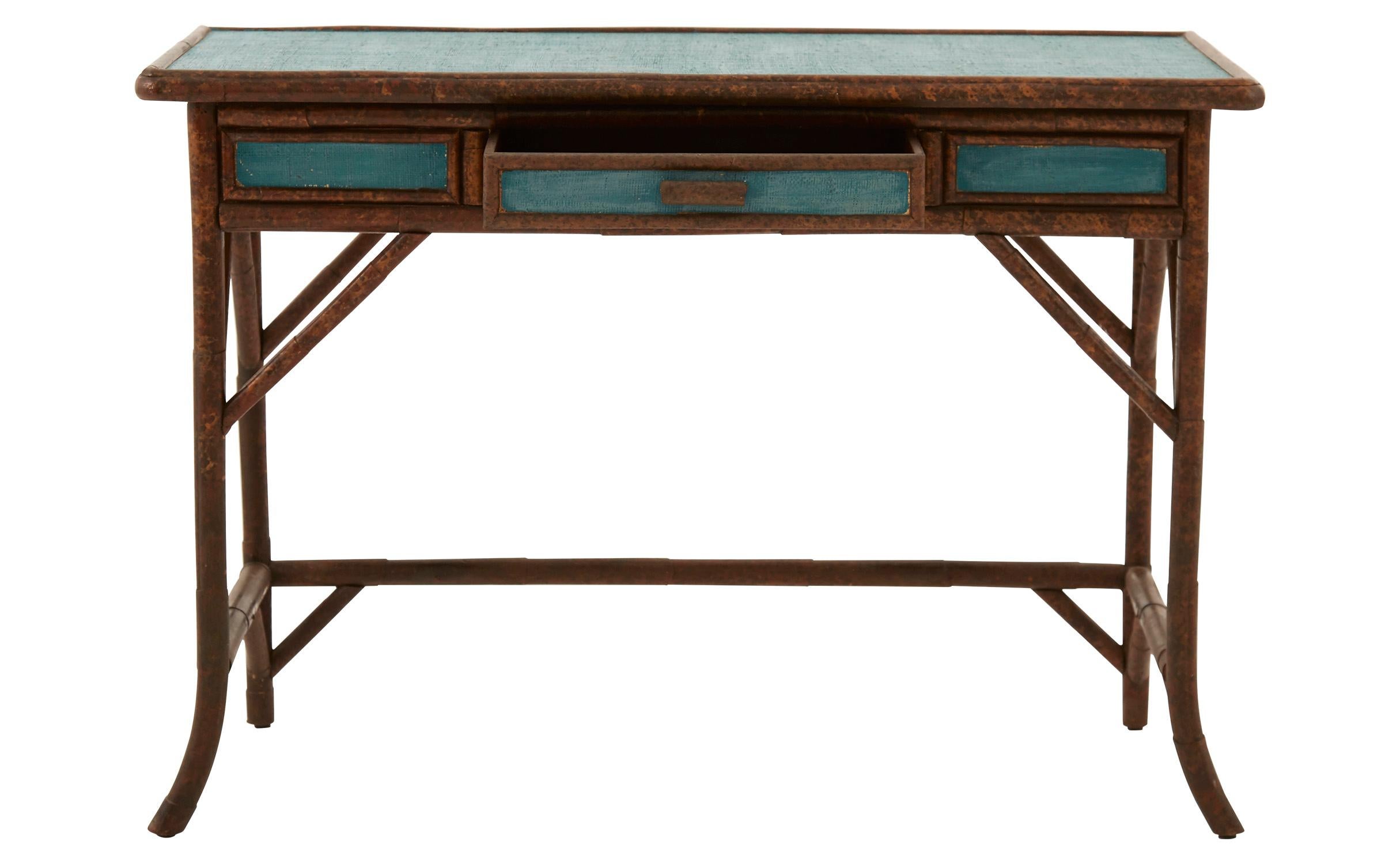 American Bamboo and Painted Grass Cloth Desk