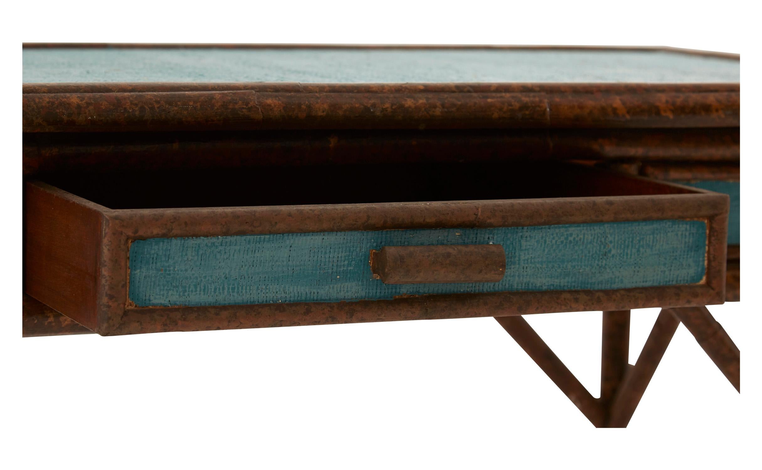 Bamboo and Painted Grass Cloth Desk In Good Condition In Chicago, IL