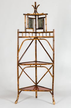 Bamboo and Parquetry Four-Tier Corner Shelf