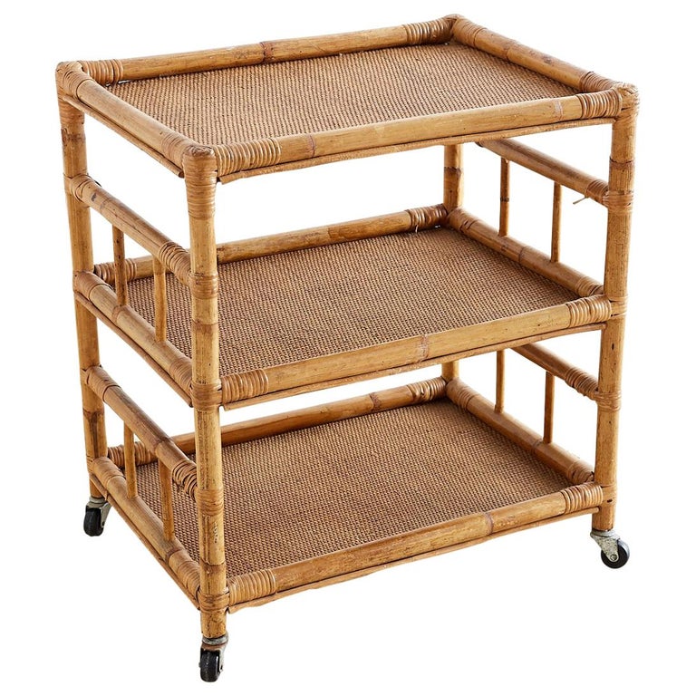 Bamboo and Raffia Rolling ThreeTier Serving Cart at 1stDibs