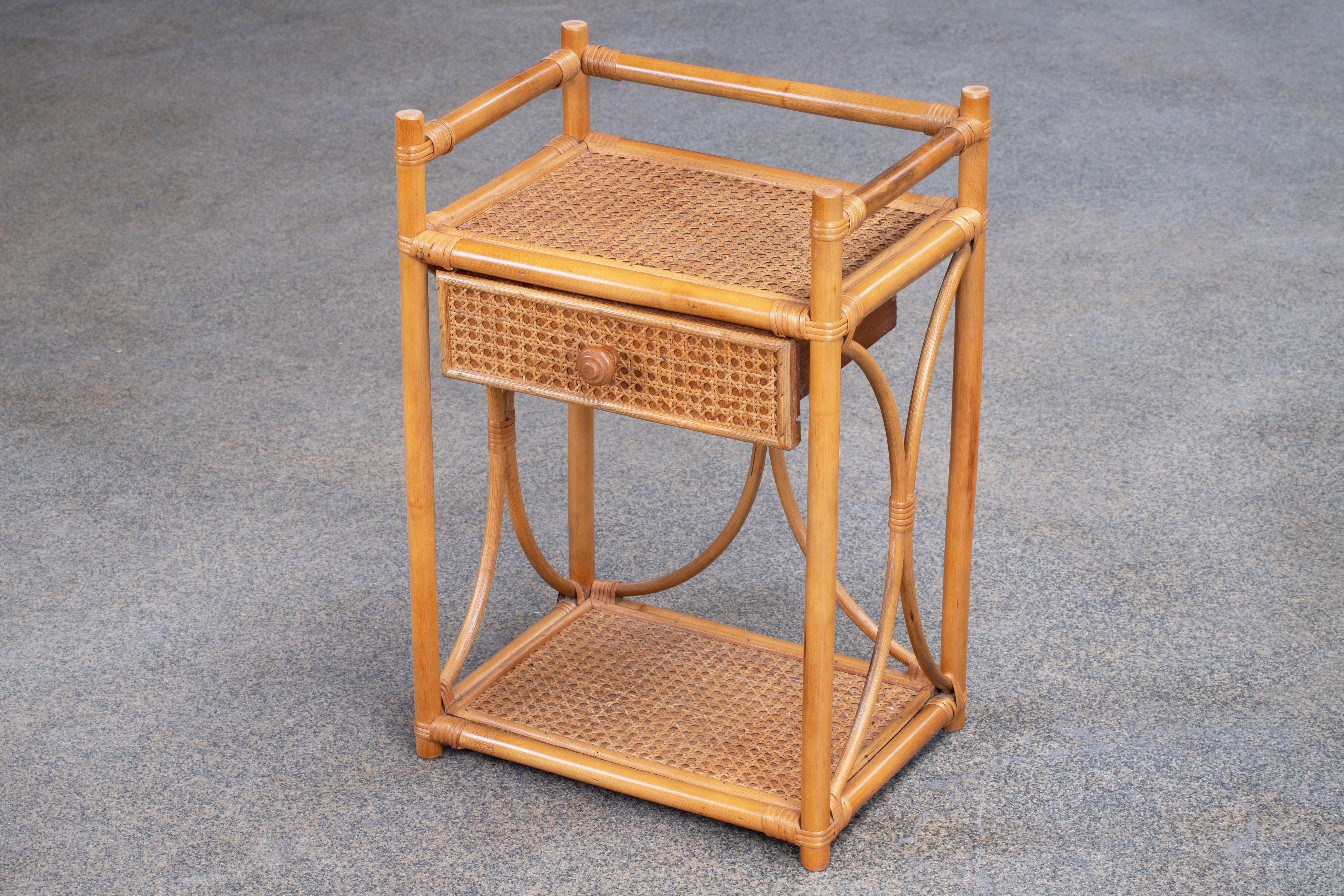 Mid-Century Modern Bamboo and Rattan Albini Inspired Side Table or End Table, Italy, 1960s