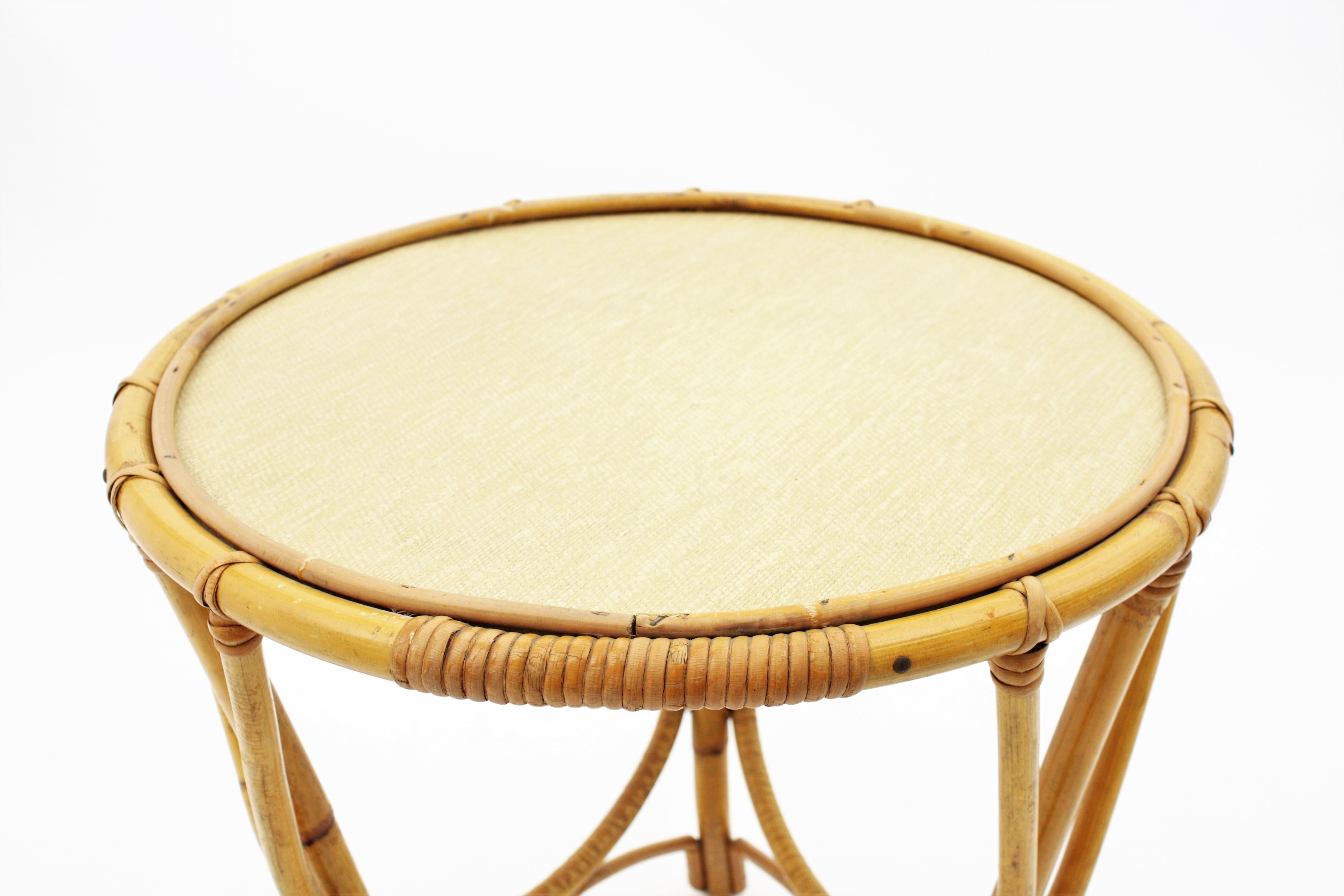 Mid-Century Modern Bamboo and Rattan Albini Inspired Side Table, Spain, 1960s