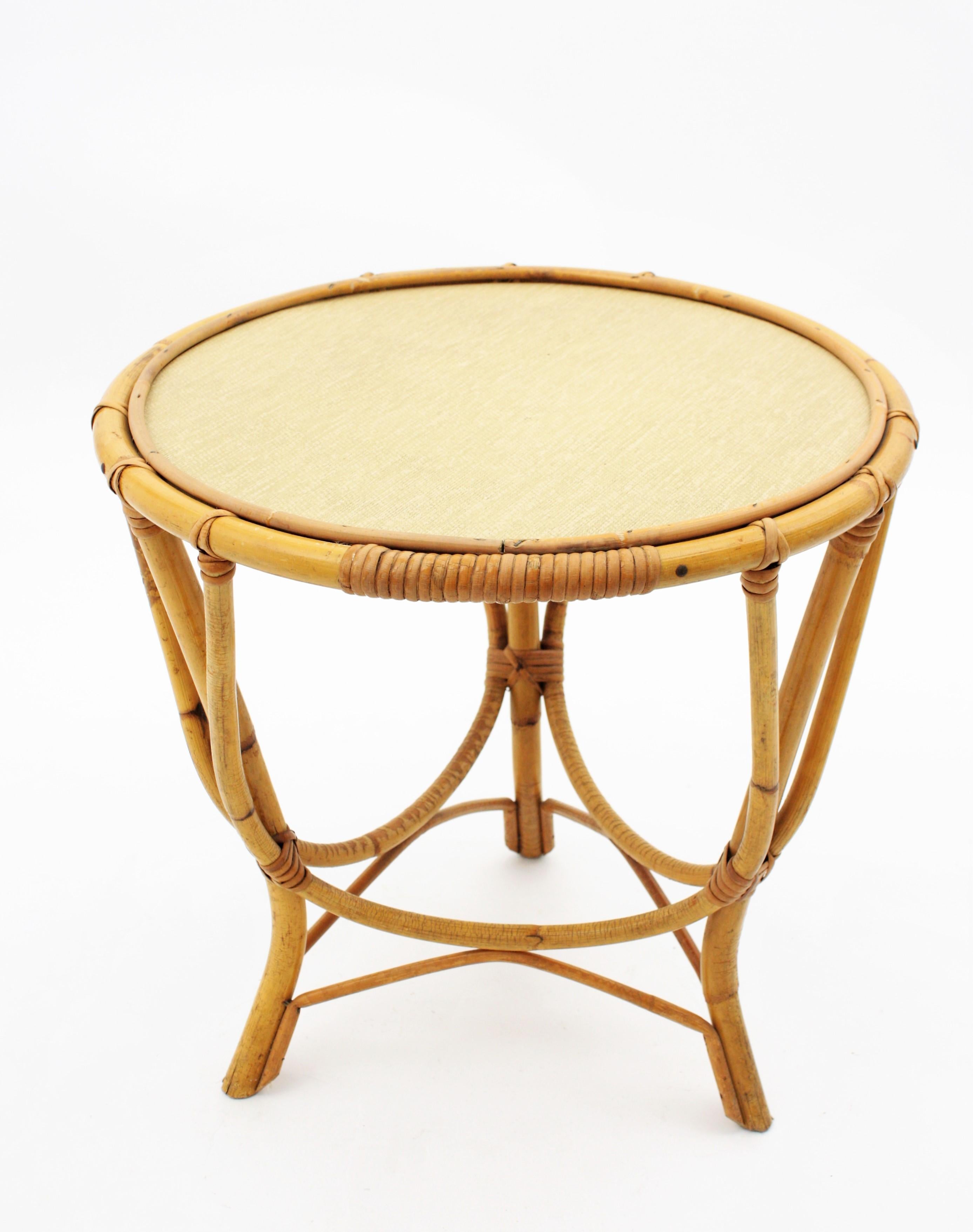 European Bamboo and Rattan Albini Inspired Side Table, Spain, 1960s