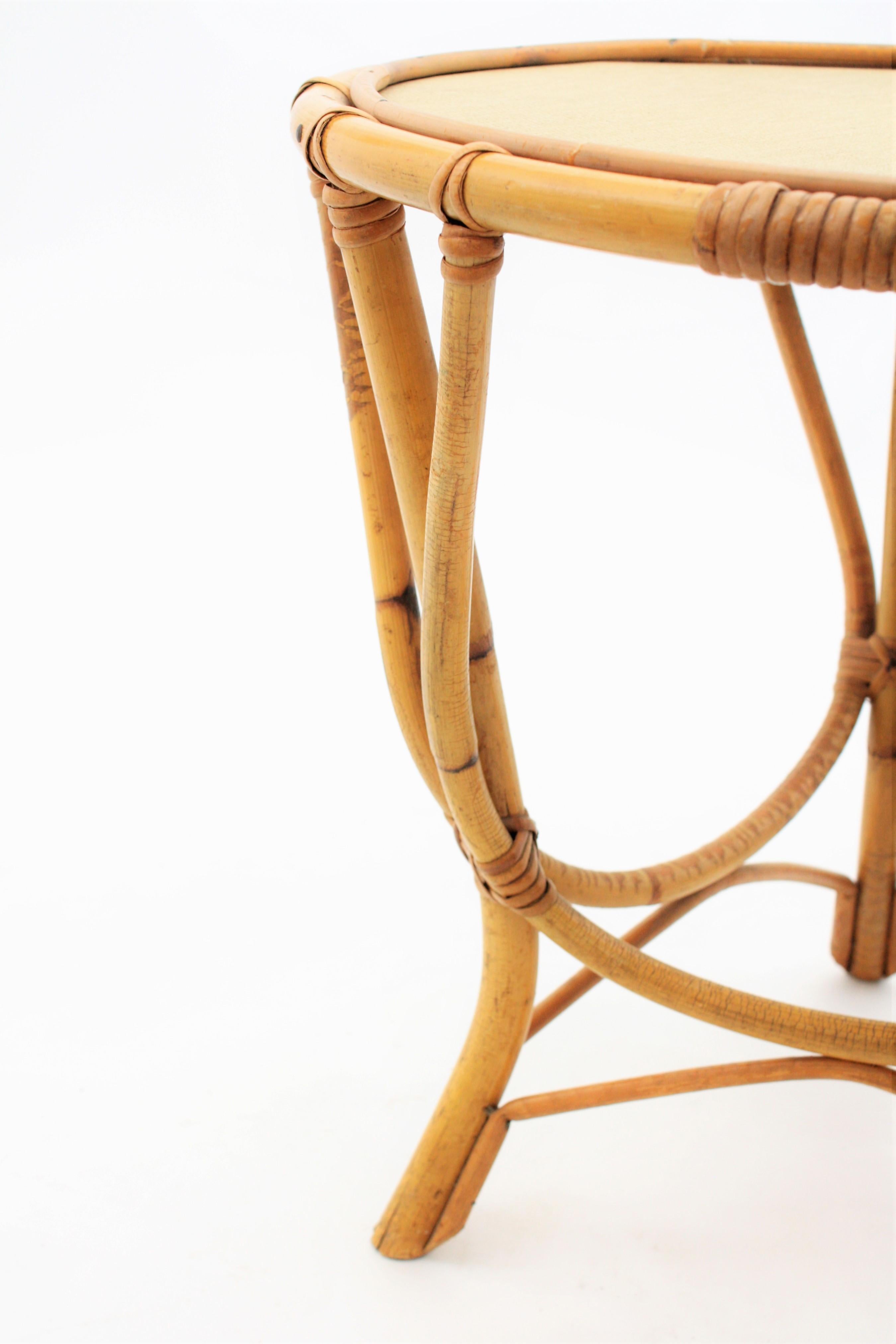 Bamboo and Rattan Albini Inspired Side Table, Spain, 1960s In Good Condition In Barcelona, ES